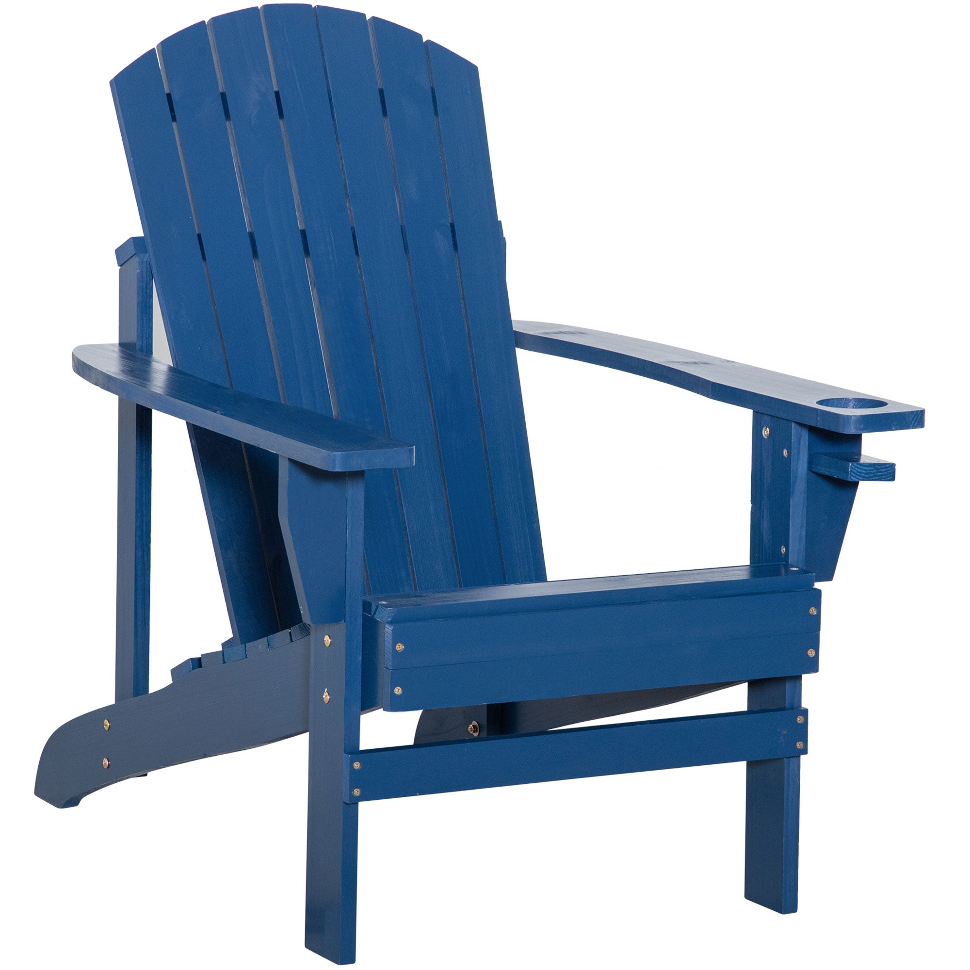 Outsunny Classic Adirondack Chair Muskoka Chair, Garden Deck Chair with Cup Holder for Patio, Indoor, Backyard, Navy Blue