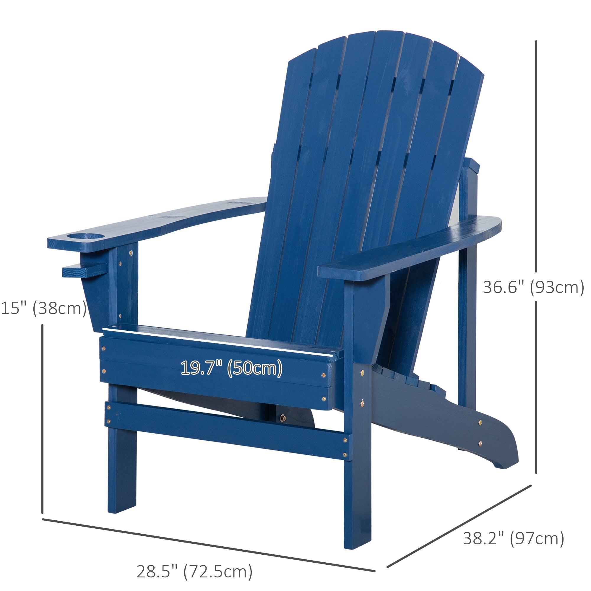 Outsunny Classic Adirondack Chair Muskoka Chair, Garden Deck Chair with Cup Holder for Patio, Indoor, Backyard, Navy Blue