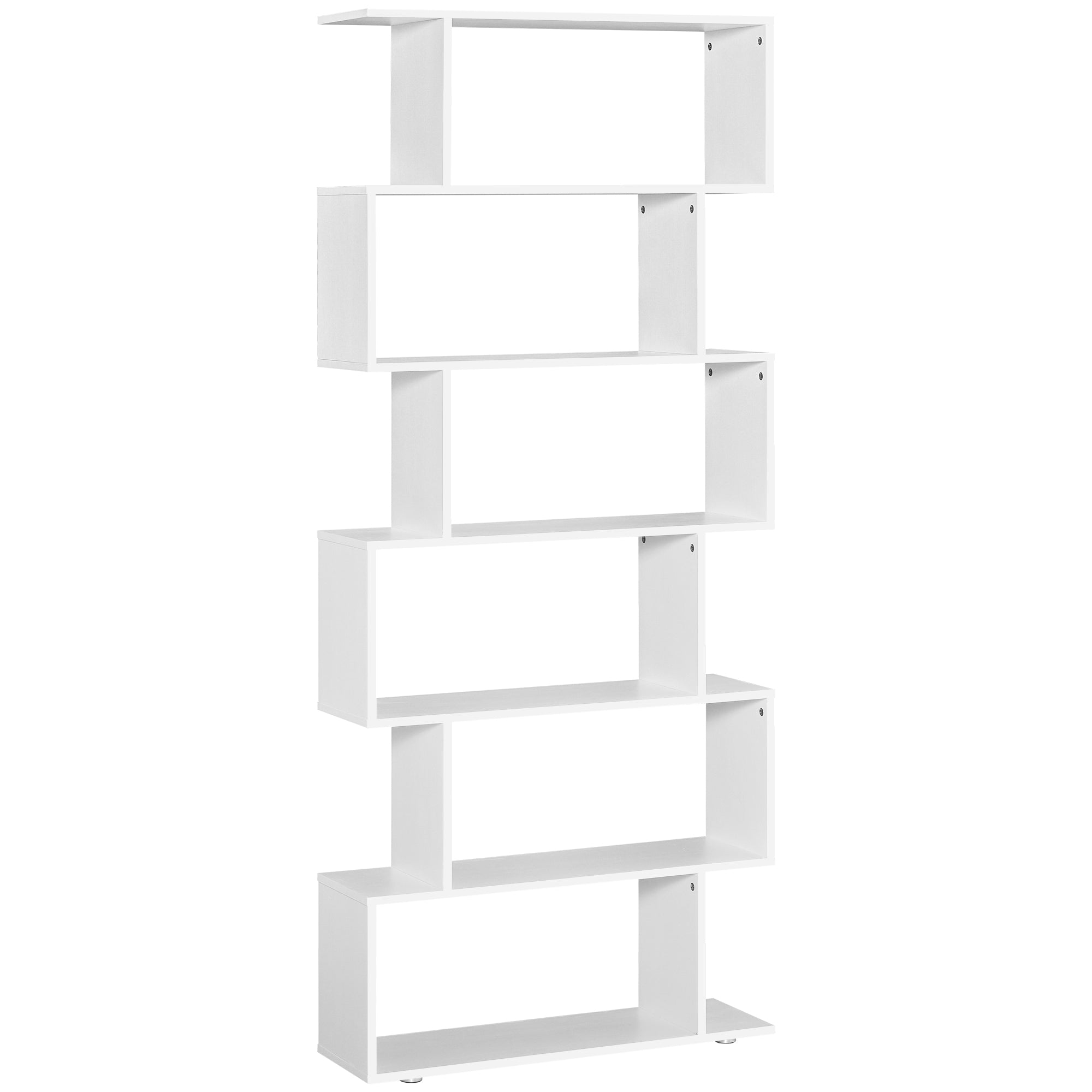 HOMCOM 6-Tiers Geometric Wooden Bookcase, Storage Display Bookshelf, S-Shaped Unit Home Divider Office Furniture, White
