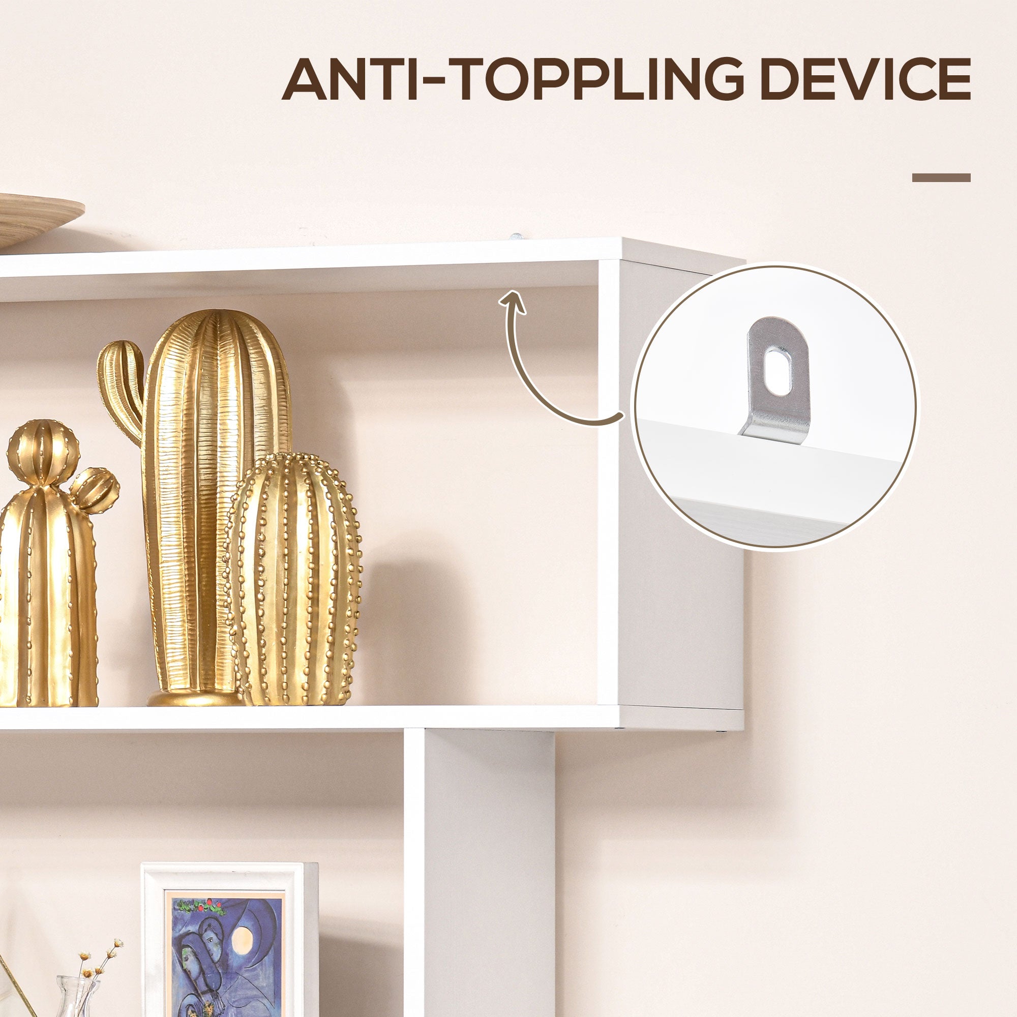 HOMCOM 6-Tiers Geometric Wooden Bookcase, Storage Display Bookshelf, S-Shaped Unit Home Divider Office Furniture, White