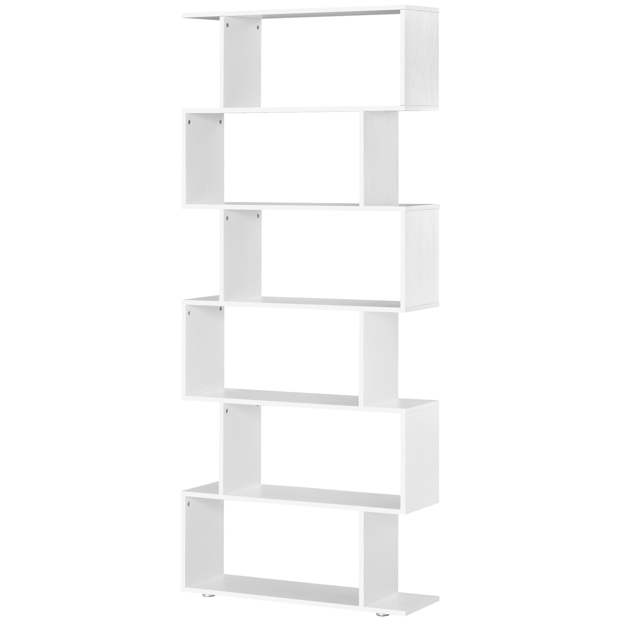 HOMCOM 6-Tiers Geometric Wooden Bookcase, Storage Display Bookshelf, S-Shaped Unit Home Divider Office Furniture, White