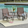 Outsunny Patio Double Glider Chair with Glass Top Center Table, Outdoor Glider Chair with High Back,  Sling Fabric for Garden, Bench, Brown