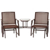 Outsunny Patio Double Glider Chair with Glass Top Center Table, Outdoor Glider Chair with High Back,  Sling Fabric for Garden, Bench, Brown