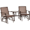 Outsunny Patio Double Glider Chair with Glass Top Center Table, Outdoor Glider Chair with High Back,  Sling Fabric for Garden, Bench, Brown