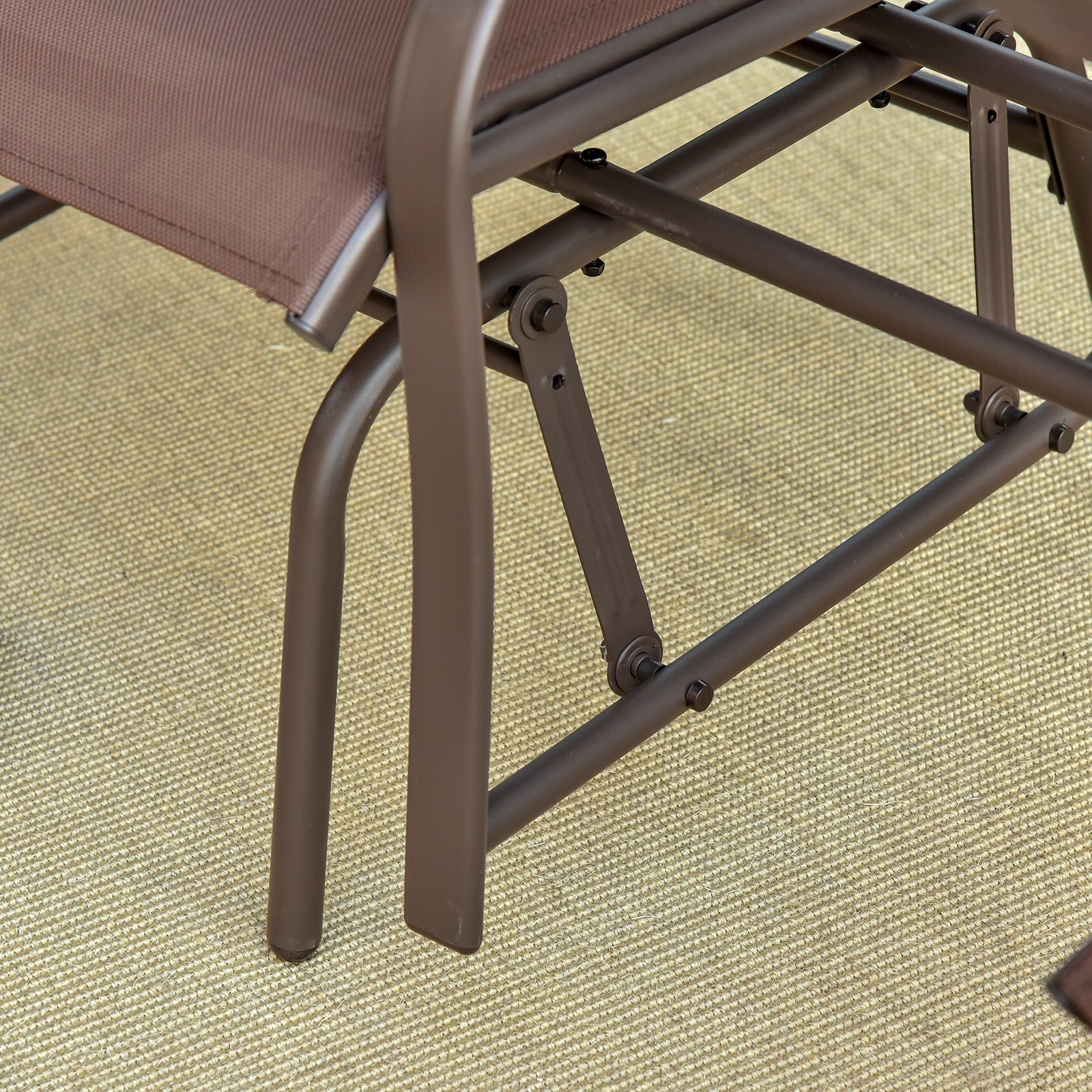 Outsunny Patio Double Glider Chair with Glass Top Center Table, Outdoor Glider Chair with High Back,  Sling Fabric for Garden, Bench, Brown