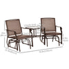 Outsunny Patio Double Glider Chair with Glass Top Center Table, Outdoor Glider Chair with High Back,  Sling Fabric for Garden, Bench, Brown