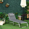 Outsunny Folding Lounge Chair, Patio Lounger with Headrest, 5-Level Adjustable Backrest, and Aluminum Frame, Grey