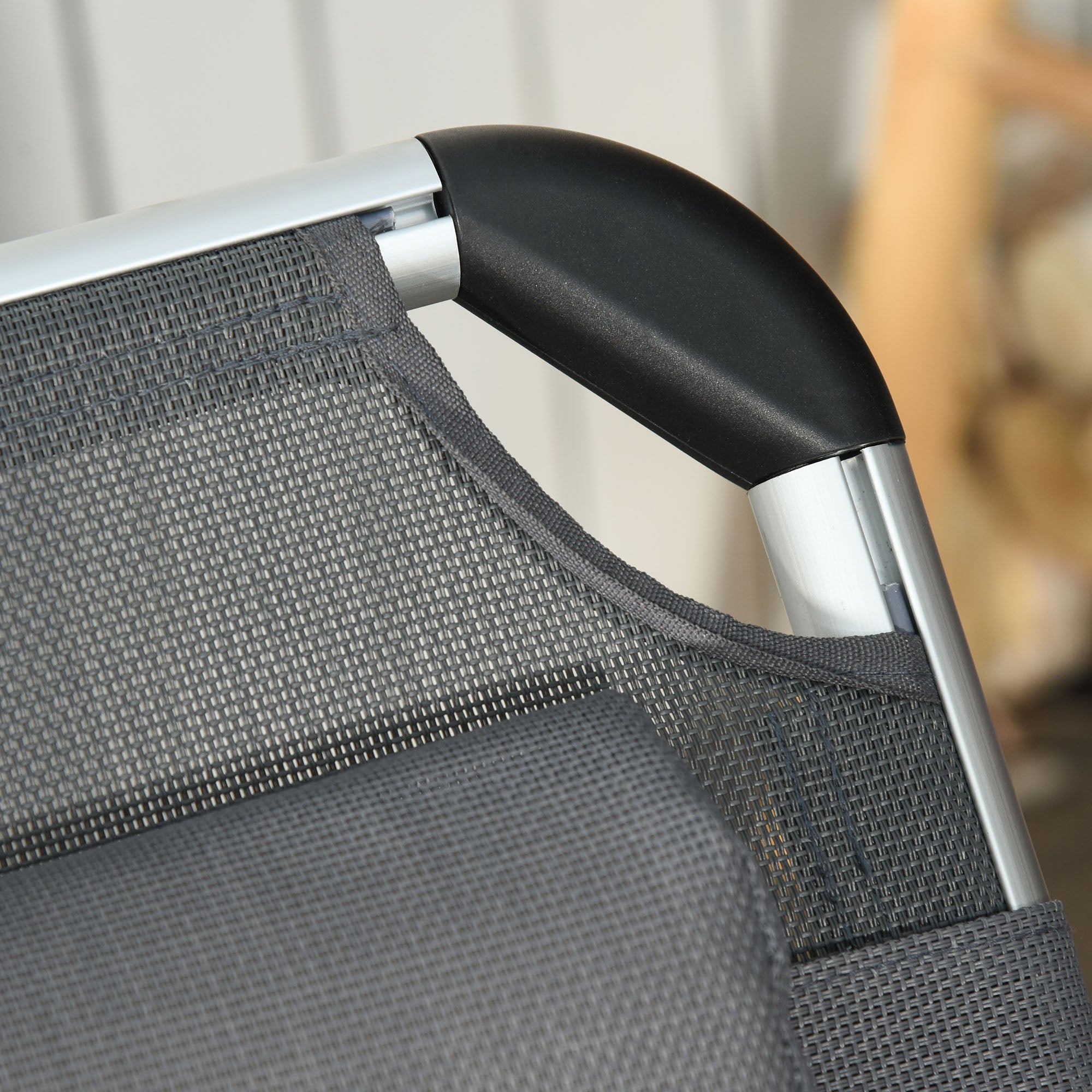 Outsunny Folding Lounge Chair, Patio Lounger with Headrest, 5-Level Adjustable Backrest, and Aluminum Frame, Grey