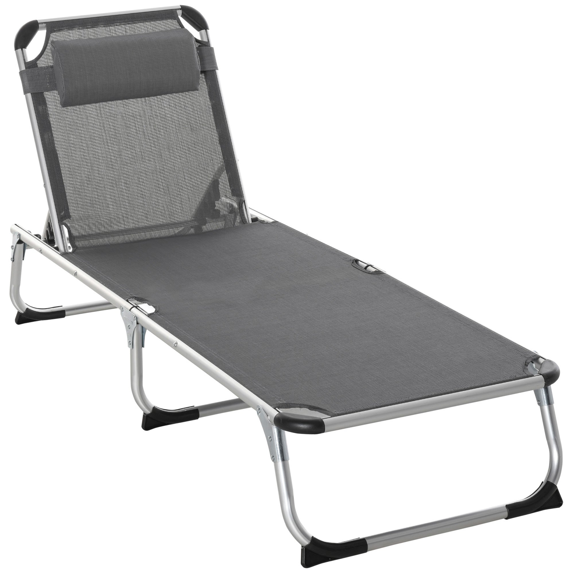 Outsunny Folding Lounge Chair, Patio Lounger with Headrest, 5-Level Adjustable Backrest, and Aluminum Frame, Grey