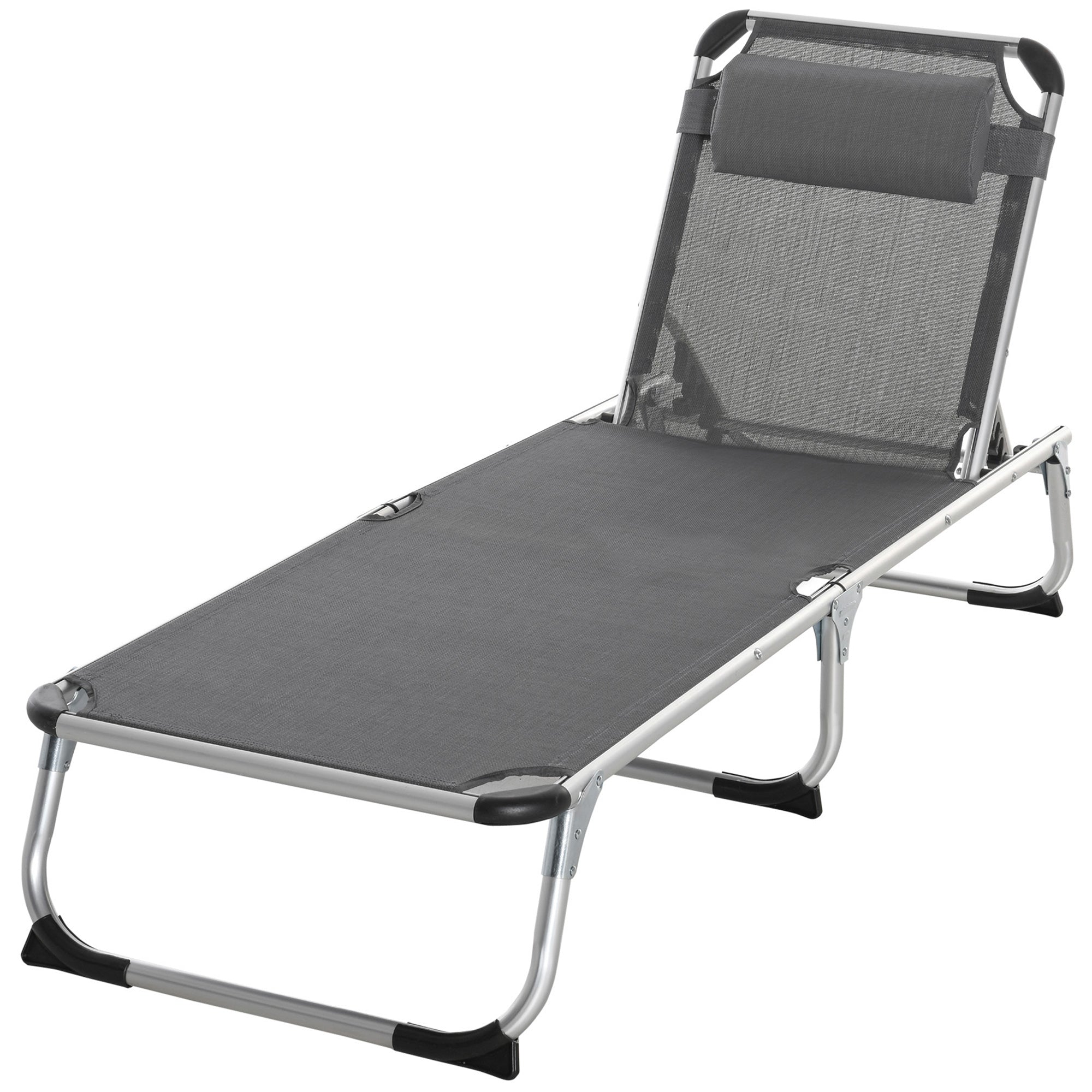 Outsunny Folding Lounge Chair, Patio Lounger with Headrest, 5-Level Adjustable Backrest, and Aluminum Frame, Grey