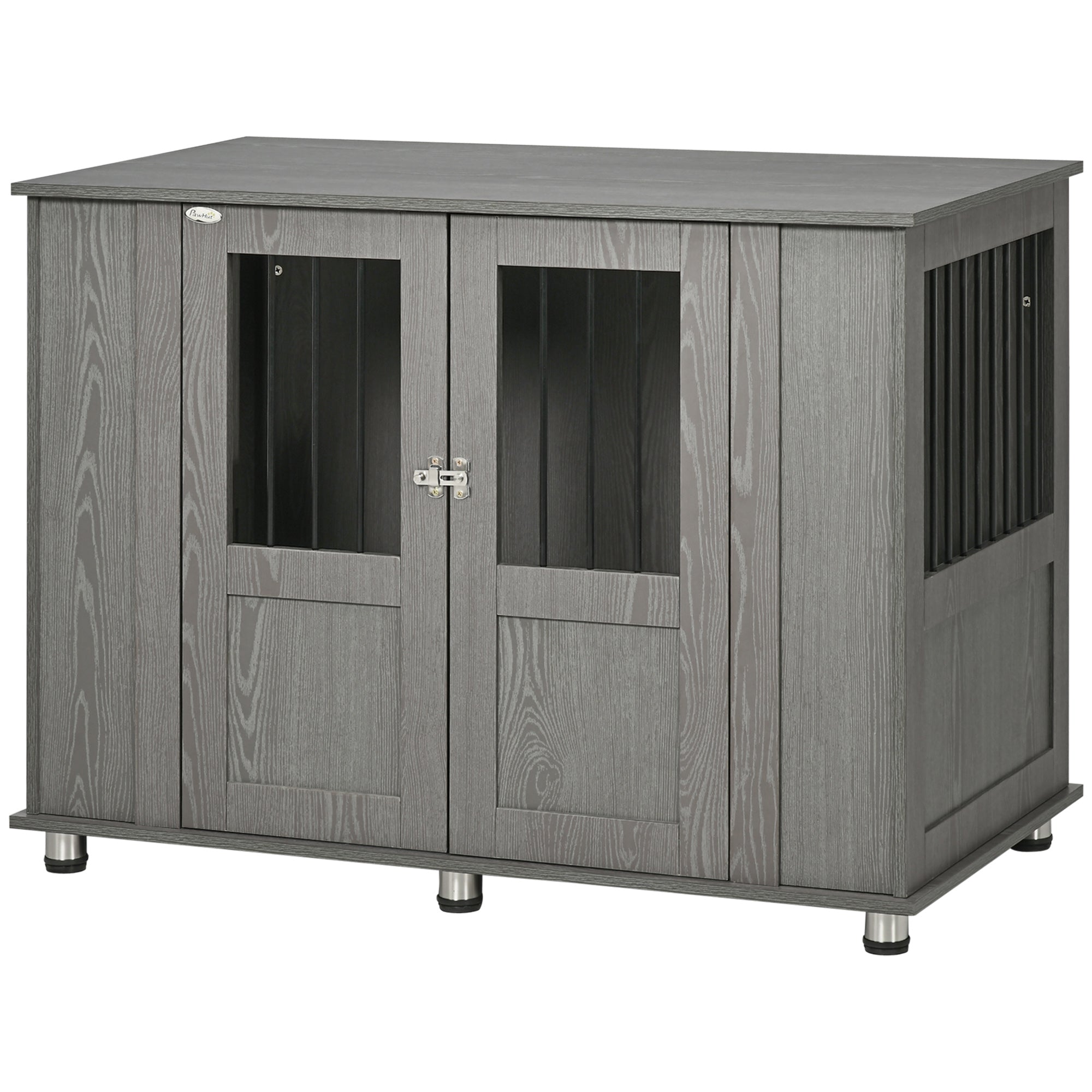 PawHut Dog Crate Furniture End Table, Pet Kennel for Extra Large Dogs with Magnetic Door Indoor Animal Cage, Grey, 114 x 60 x 82 cm