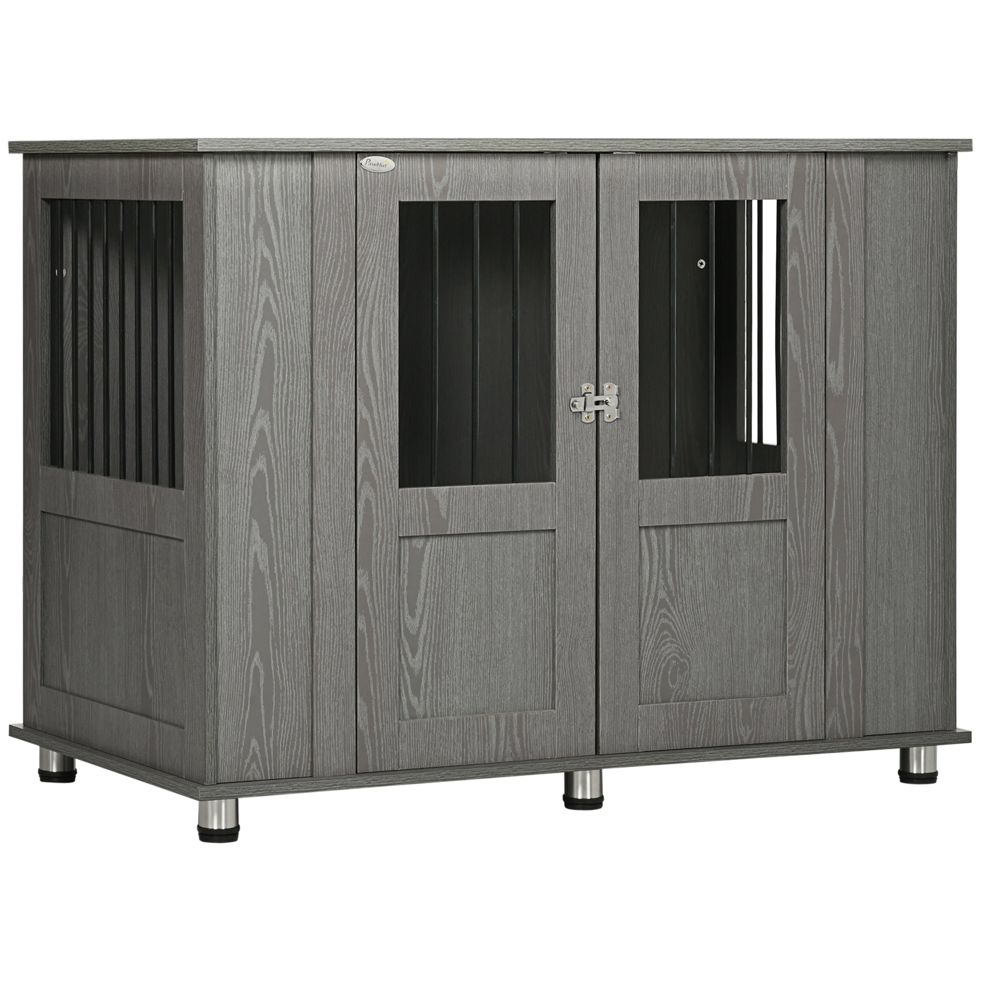 PawHut Dog Crate Furniture End Table, Pet Kennel for Extra Large Dogs with Magnetic Door Indoor Animal Cage, Grey, 114 x 60 x 82 cm