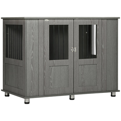 PawHut Dog Crate Furniture End Table, Pet Kennel for Extra Large Dogs with Magnetic Door Indoor Animal Cage, Grey, 114 x 60 x 82 cm