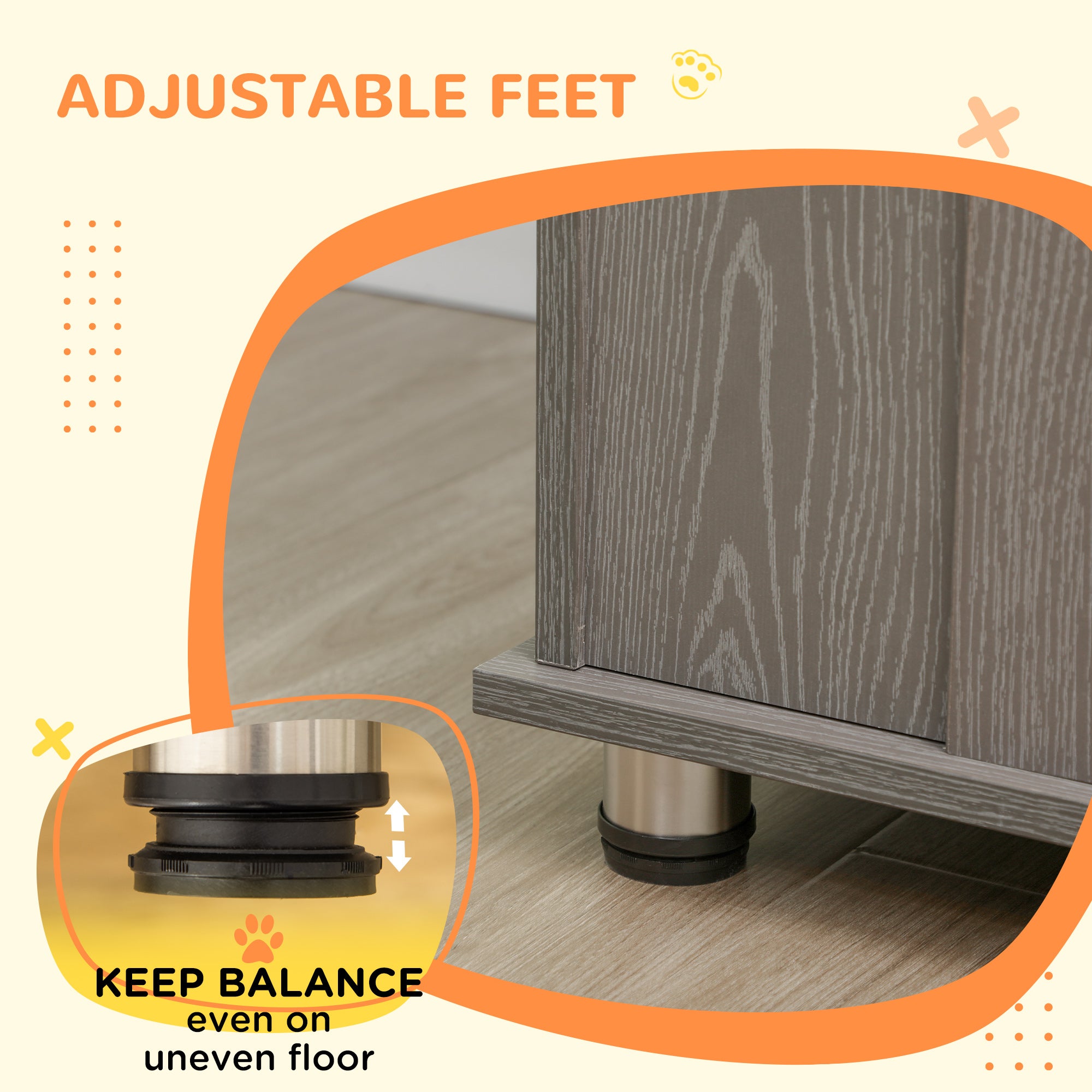 PawHut Dog Crate Furniture with Lockable Magnetic Door, Adjustable feet, Indoor Dog Kennel End Table for Extra Large, Medium & Small Dogs, Grey