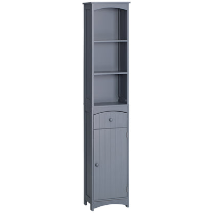 HOMCOM Bathroom Storage Cabinet, Tall Linen Tower with 3-Tier Shelves and Drawer and Door, Grey