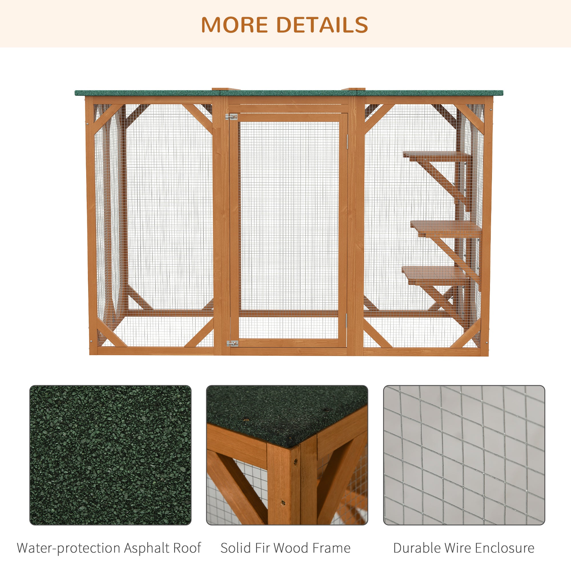 PawHut Cat Cage Indoor Catio Outdoor Cat Enclosure Pet House Small Animal Hutch for Rabbit, Kitten, Crate Kennel with Waterproof Roof, Multi-Level Platforms, Lock, Orange