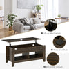 HOMCOM Lift Top Coffee Table with Hidden Storage Compartment and Open Shelves, Lift Tabletop Pop-Up Center Table for Living Room, Dark Walnut
