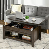 HOMCOM Lift Top Coffee Table with Hidden Storage Compartment and Open Shelves, Lift Tabletop Pop-Up Center Table for Living Room, Dark Walnut