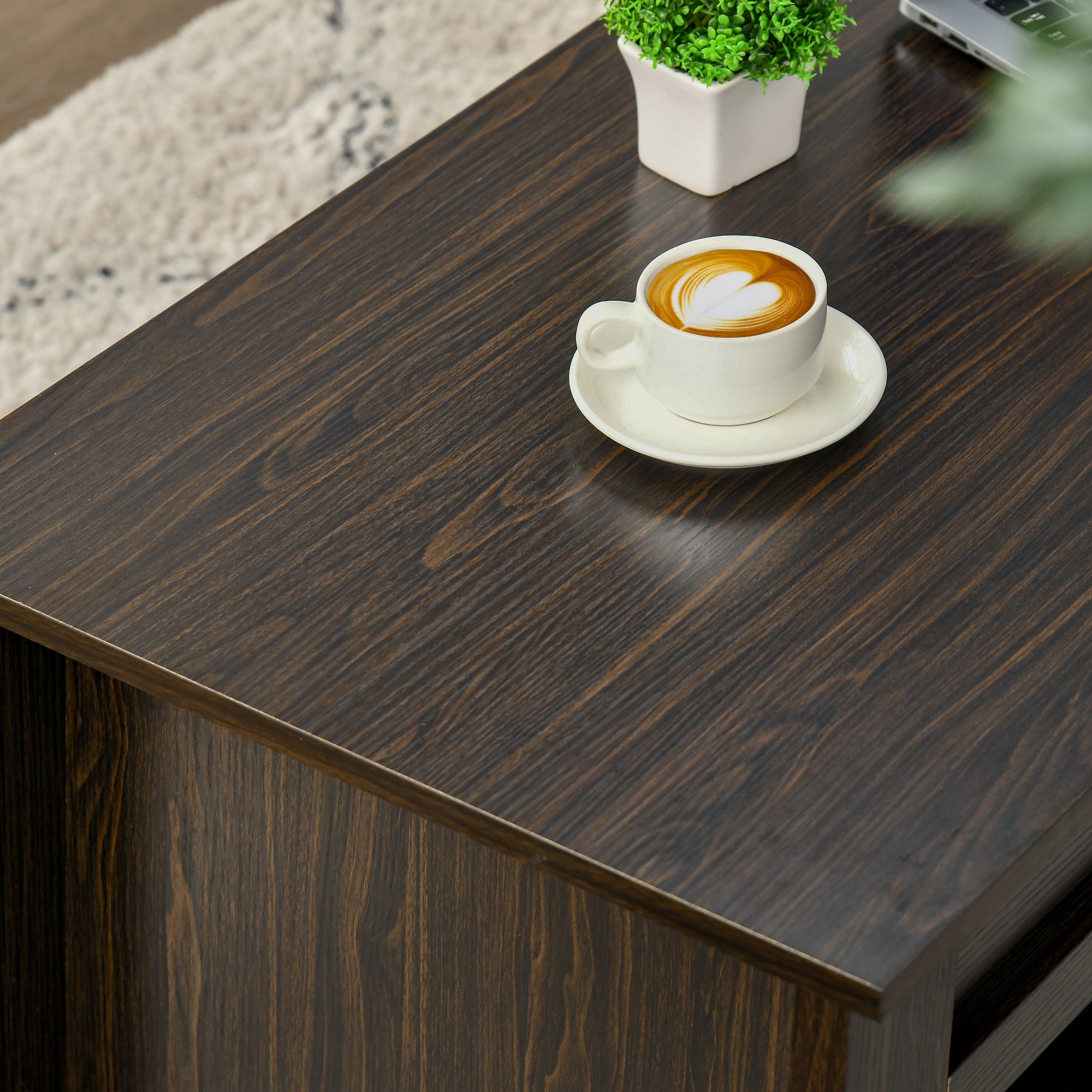 HOMCOM Lift Top Coffee Table with Hidden Storage Compartment and Open Shelves, Lift Tabletop Pop-Up Center Table for Living Room, Dark Walnut