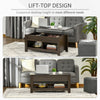 HOMCOM Lift Top Coffee Table with Hidden Storage Compartment and Open Shelves, Lift Tabletop Pop-Up Center Table for Living Room, Dark Walnut