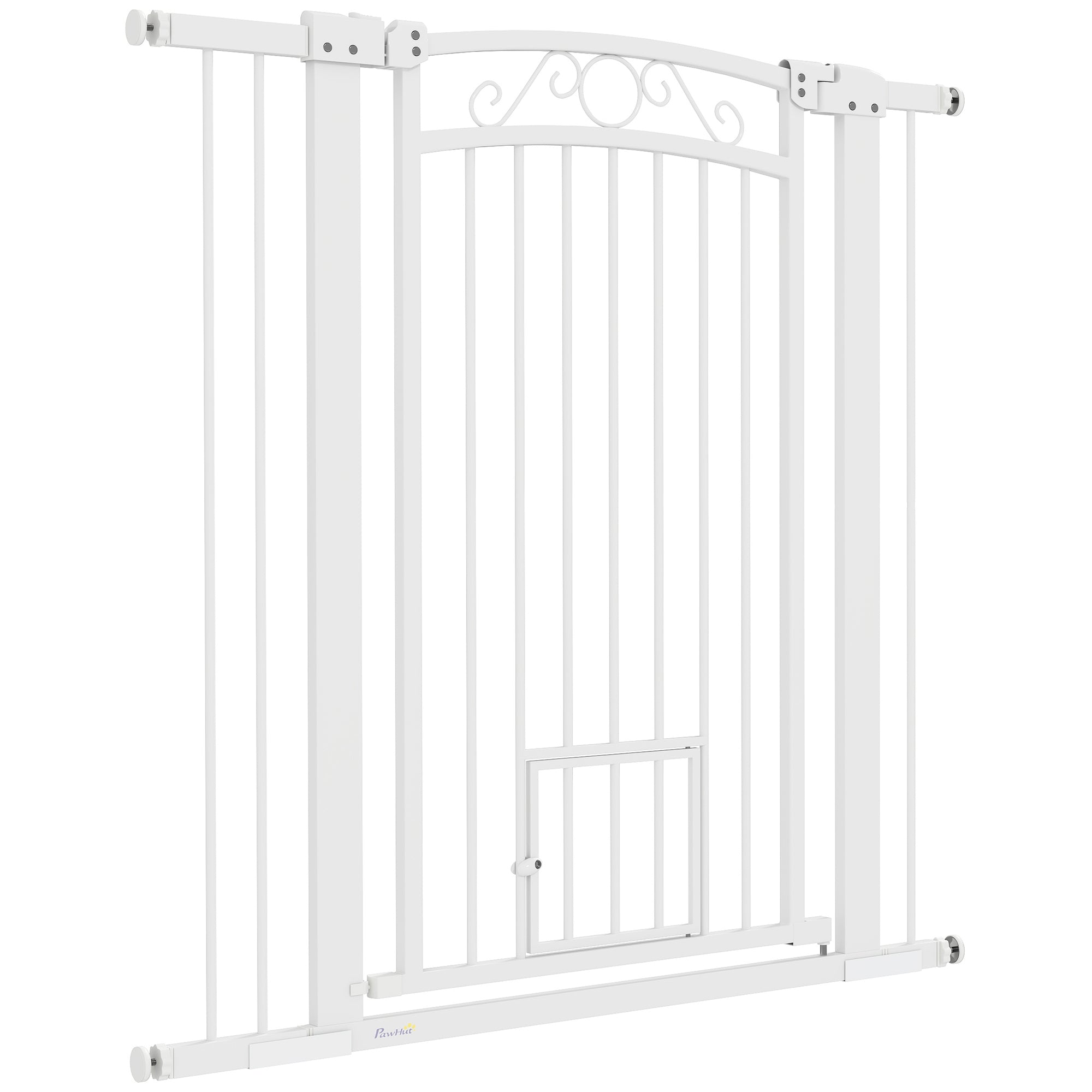 PawHut Dog Gate, Walk Through Pet Gate with Small Pet Door, Auto Close, for Doorways, House, Stair, 2 Extension Kits, Pressure Mount Kit, 30"-41" W x 42" H