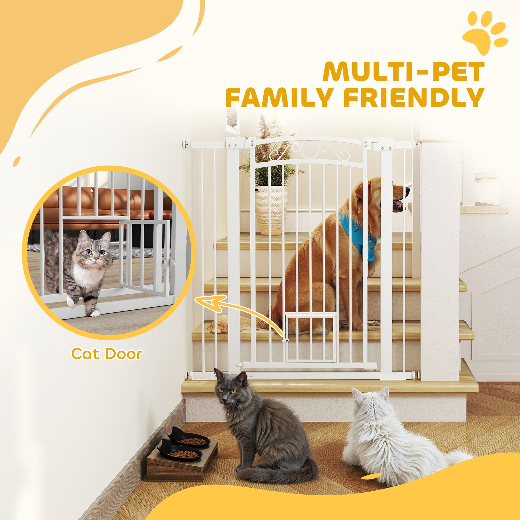 PawHut Dog Gate, Walk Through Pet Gate with Small Pet Door, Auto Close, for Doorways, House, Stair, 2 Extension Kits, Pressure Mount Kit, 30