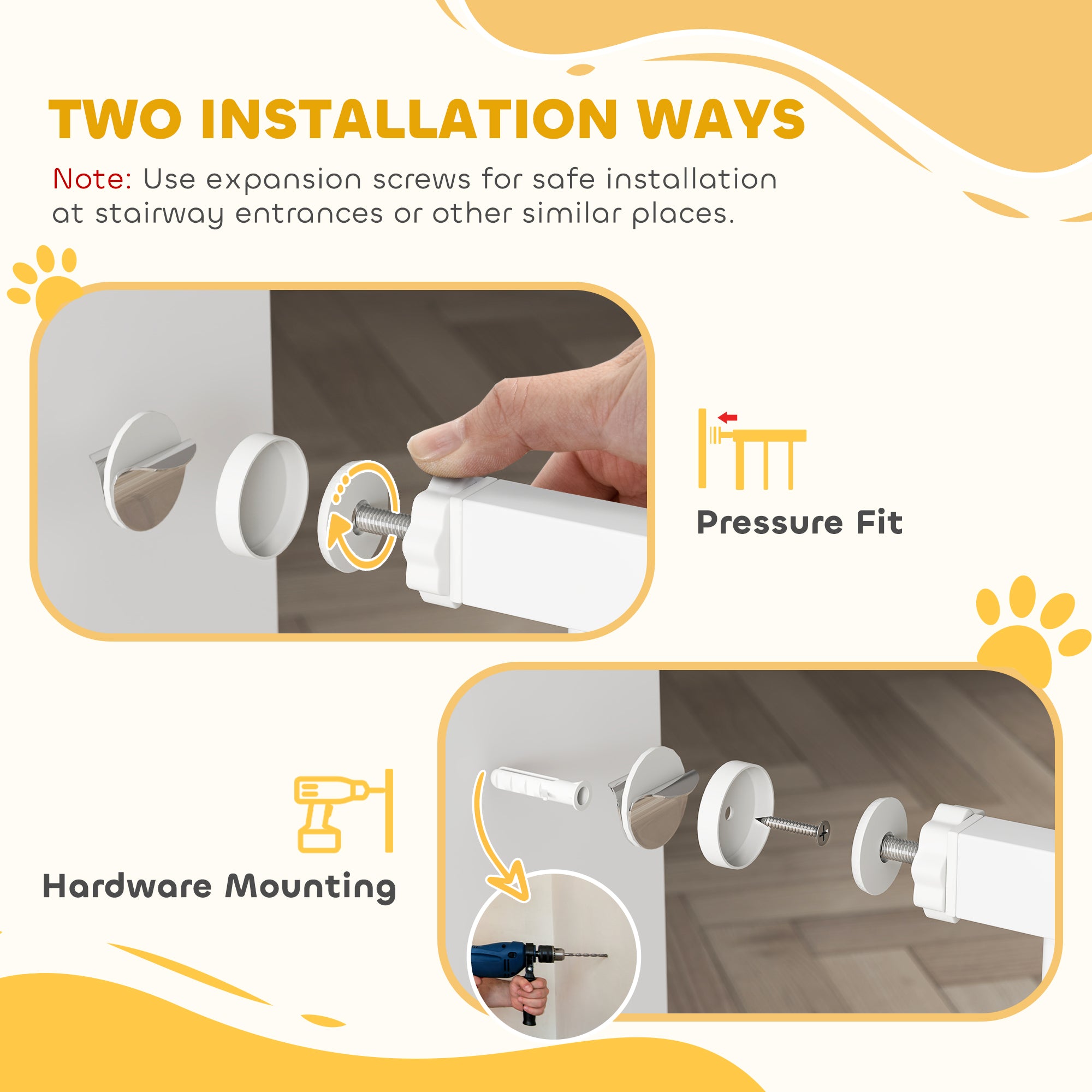 PawHut Dog Gate, Walk Through Pet Gate with Small Pet Door, Auto Close, for Doorways, House, Stair, 2 Extension Kits, Pressure Mount Kit, 30