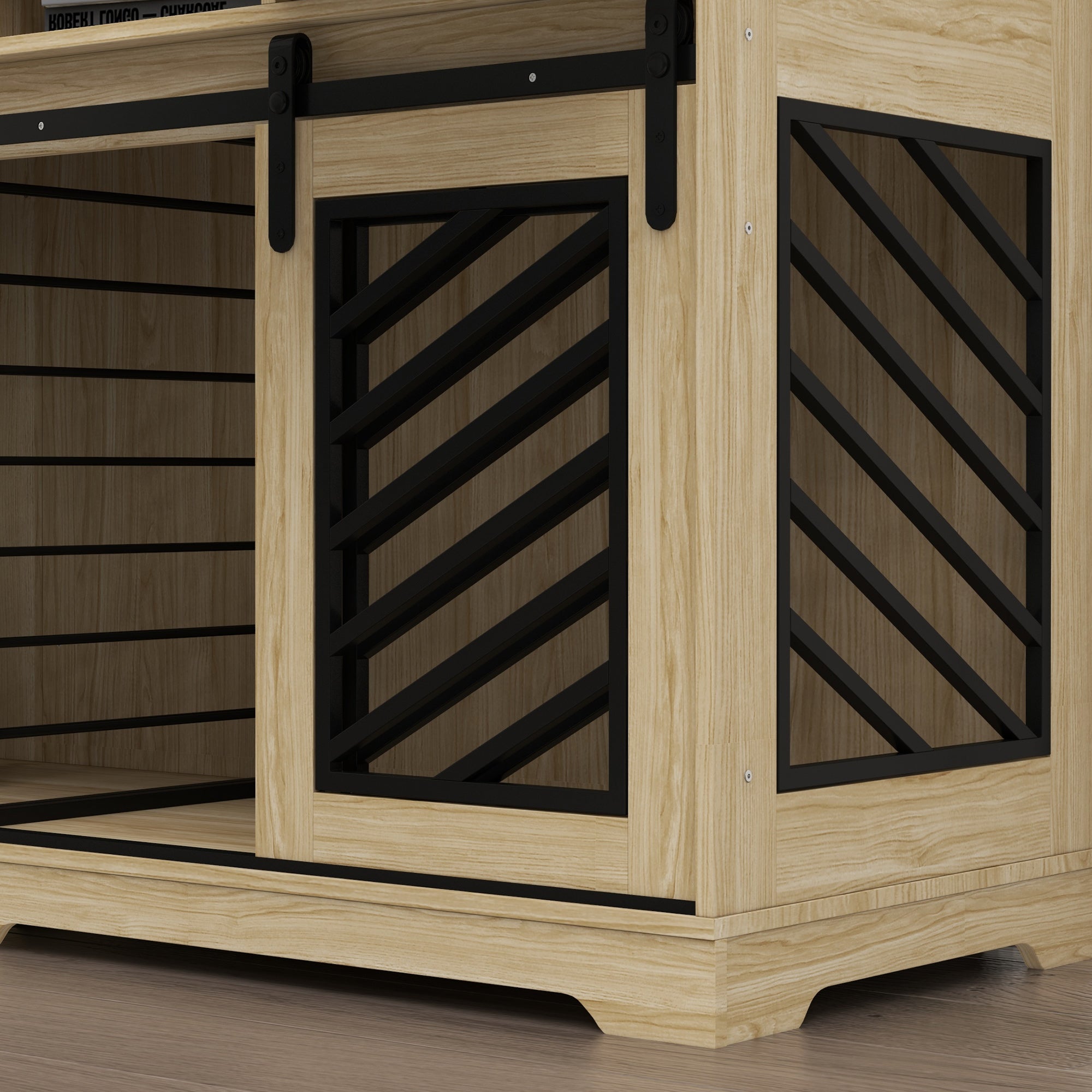 PawHut Double Dog Crate Furniture with Removable Divider for 2 Medium Dogs or 1 Large Dog, 66" Modern Dog Kennel Furniture End Table with Storage Drawers, Double Doors, Oak