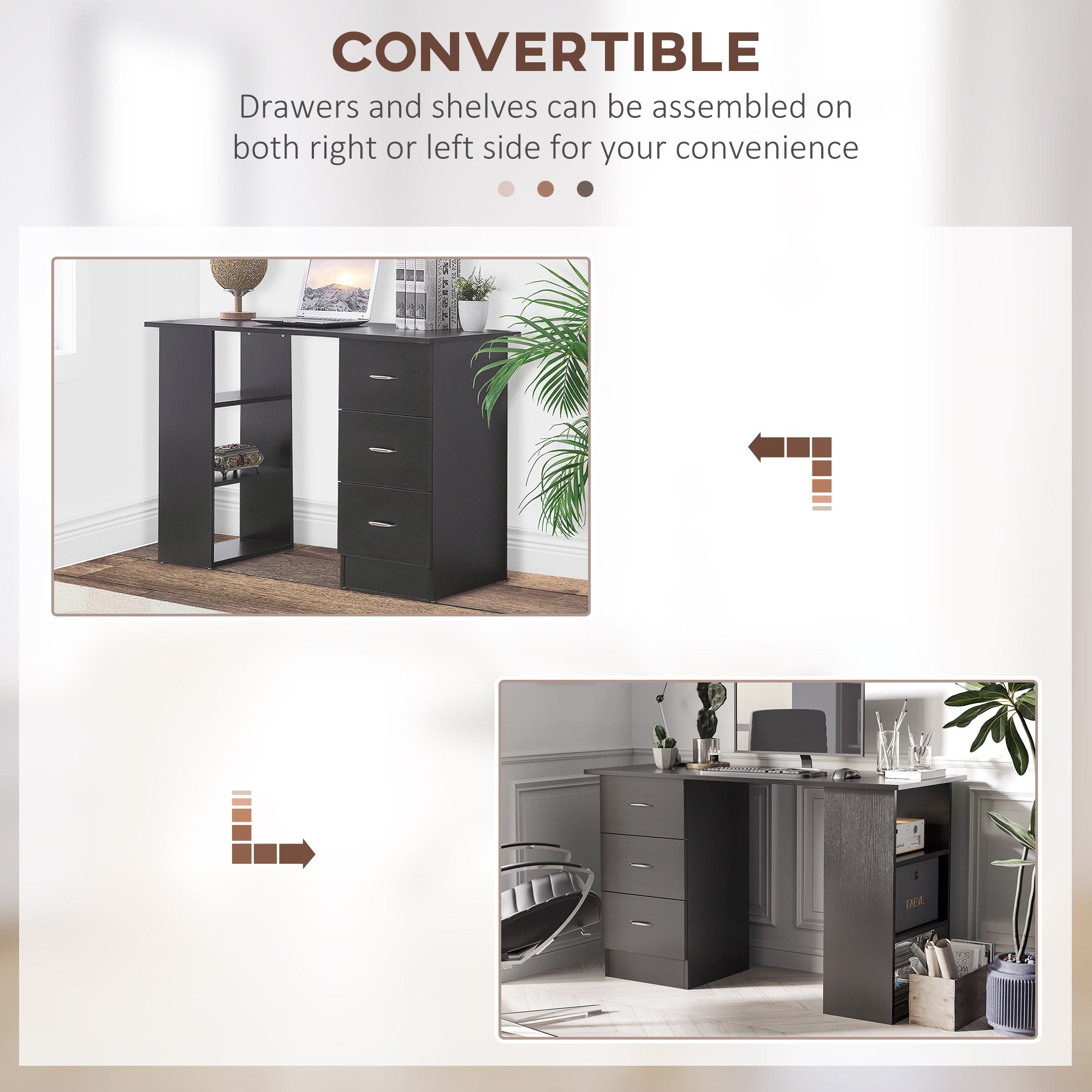 HOMCOM Computer Desk with 3-Tier Storage Shelves, 47 Inches Home Office Desk  with Drawers, Study Writing Table, Black