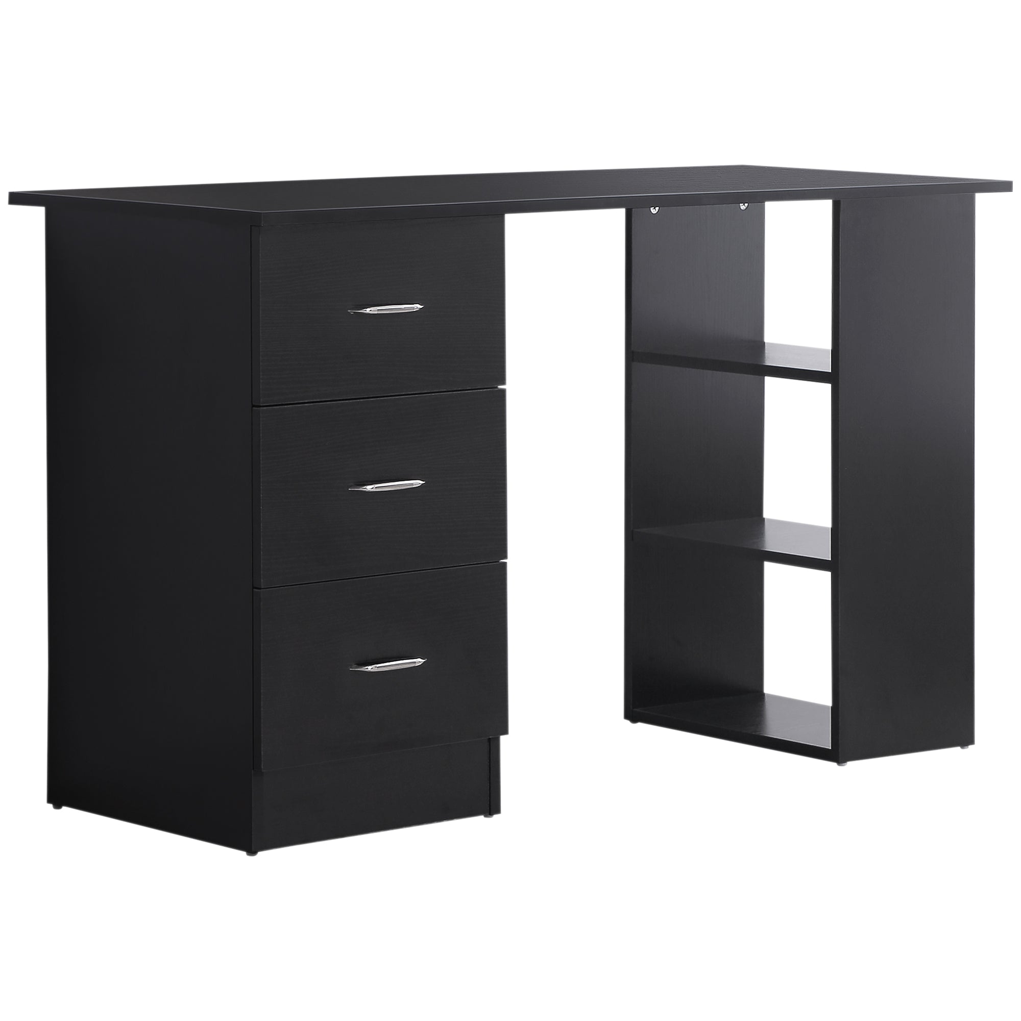 HOMCOM Computer Desk with 3-Tier Storage Shelves, 47 Inches Home Office Desk  with Drawers, Study Writing Table, Black