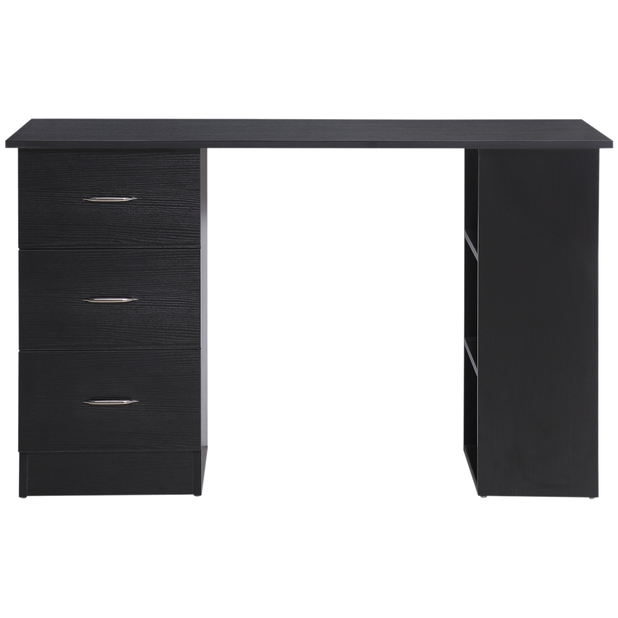 HOMCOM Computer Desk with 3-Tier Storage Shelves, 47 Inches Home Office Desk  with Drawers, Study Writing Table, Black