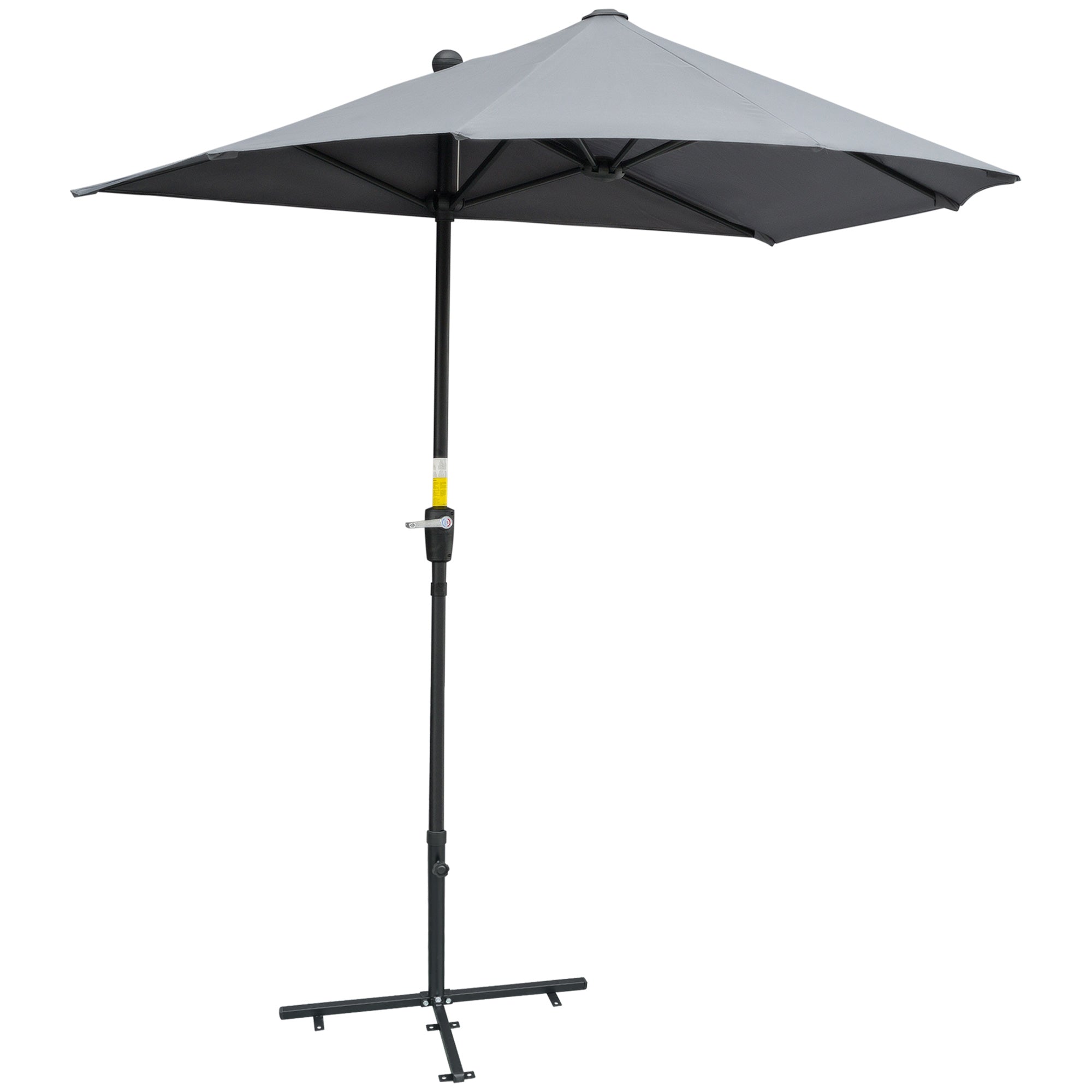 Outsunny 6.6 x 6ft Patio Umbrella with Double-Sided Canopy, Outdoor Market Half Parasol Sun Shade with Crank Handle and Cross Base for Garden, Balcony, Dark Grey
