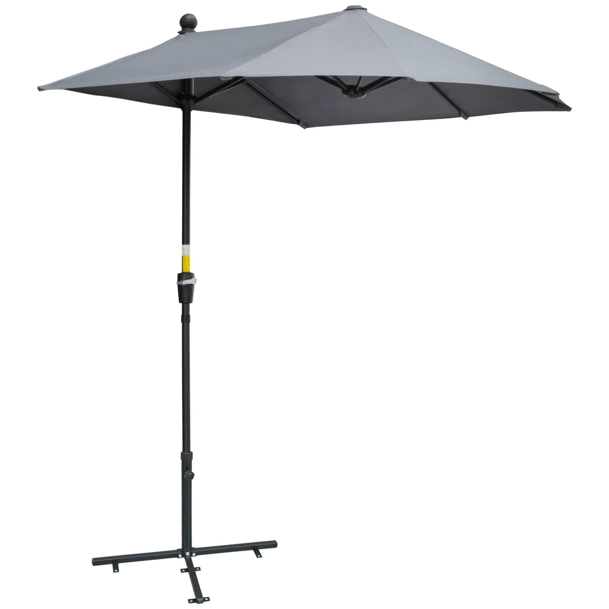 Outsunny 6.6 x 6ft Patio Umbrella with Double-Sided Canopy, Outdoor Market Half Parasol Sun Shade with Crank Handle and Cross Base for Garden, Balcony, Dark Grey