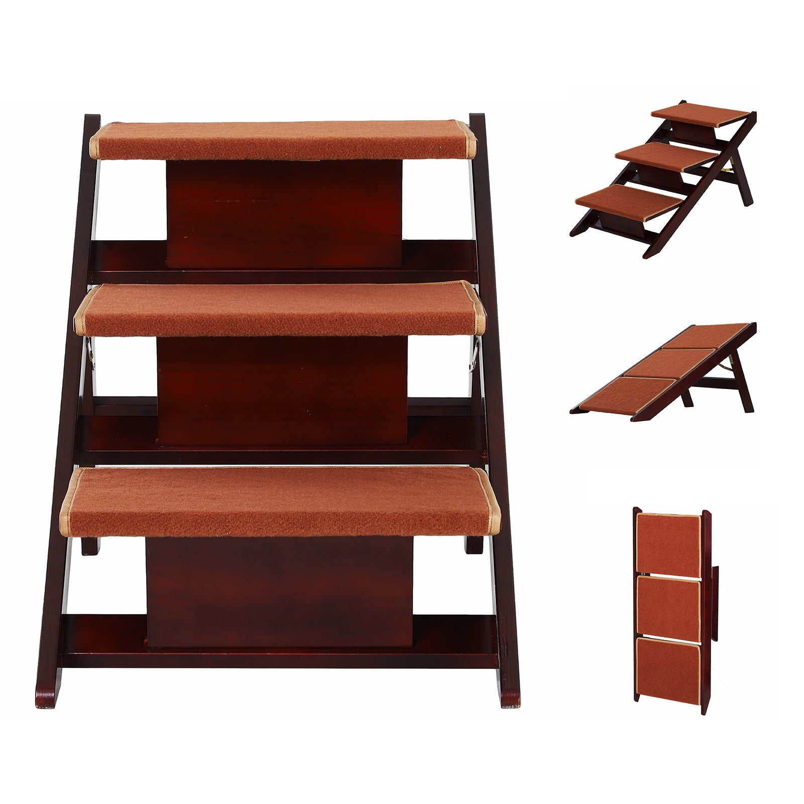 PawHut Wooden 2-in-1 Portable Folding Safety Pet Stairs / Ramp for Dogs and Cats