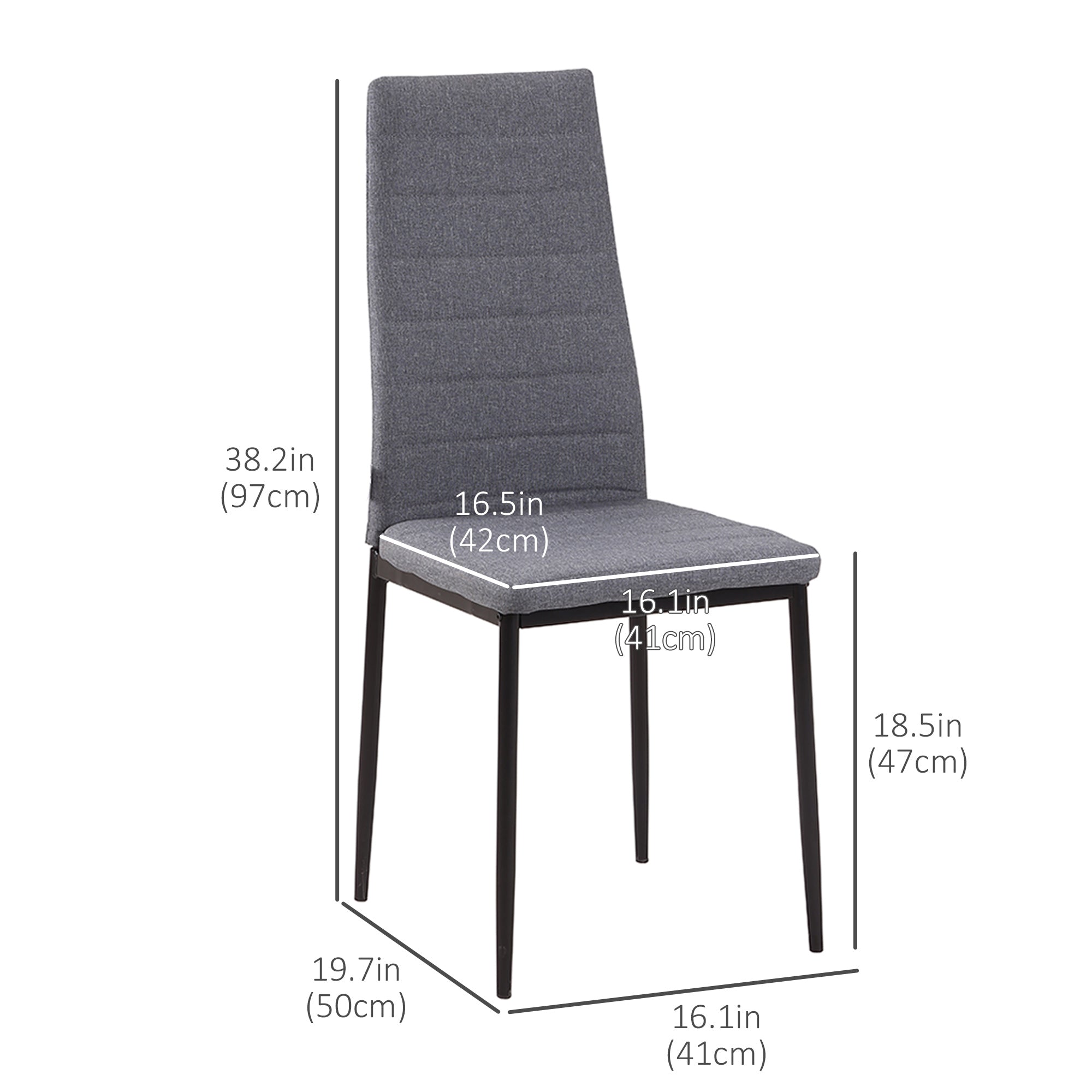 HOMCOM Modern Dining Chairs Set of 4, Upholstered Linen Fabric Kitchen Chairs with Channel Tufting and Metal Legs for Living Room, Dining Room, Bedroom, Grey