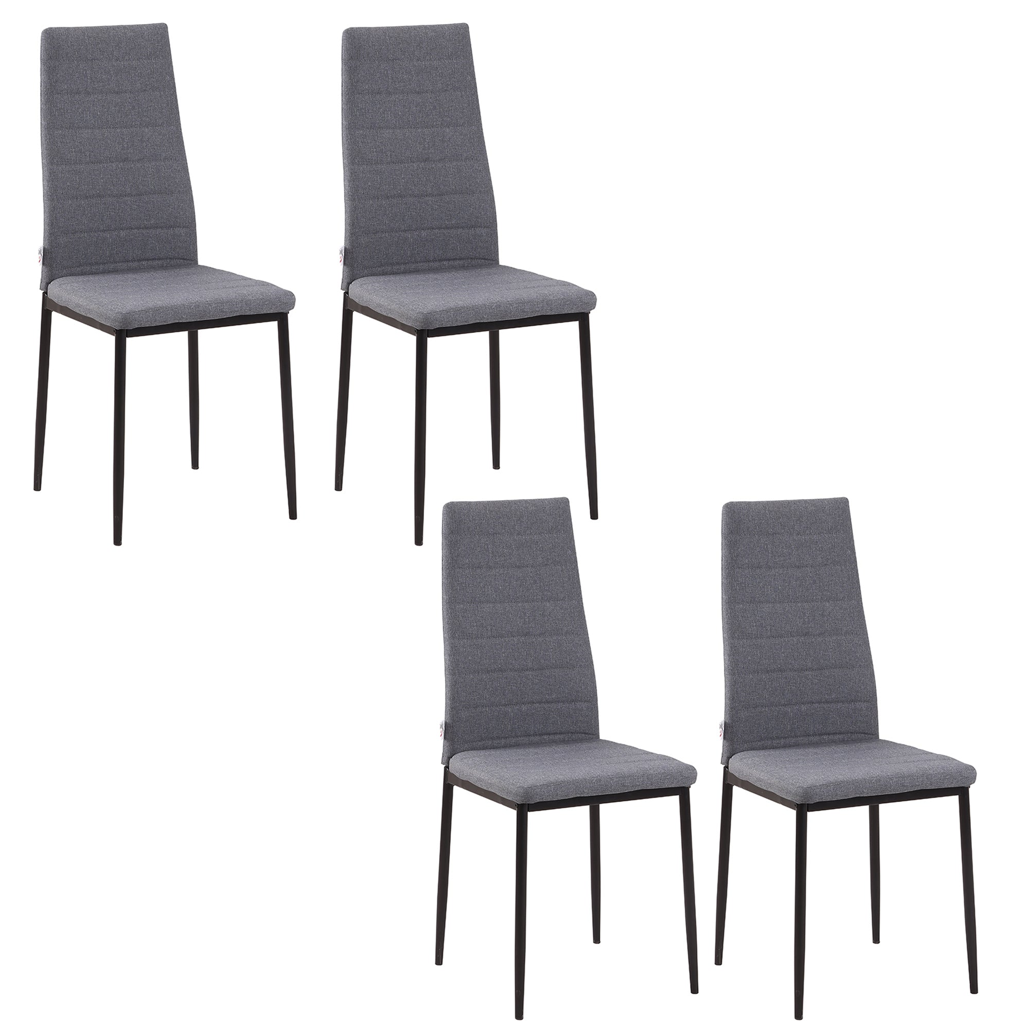 HOMCOM Modern Dining Chairs Set of 4, Upholstered Linen Fabric Kitchen Chairs with Channel Tufting and Metal Legs for Living Room, Dining Room, Bedroom, Grey