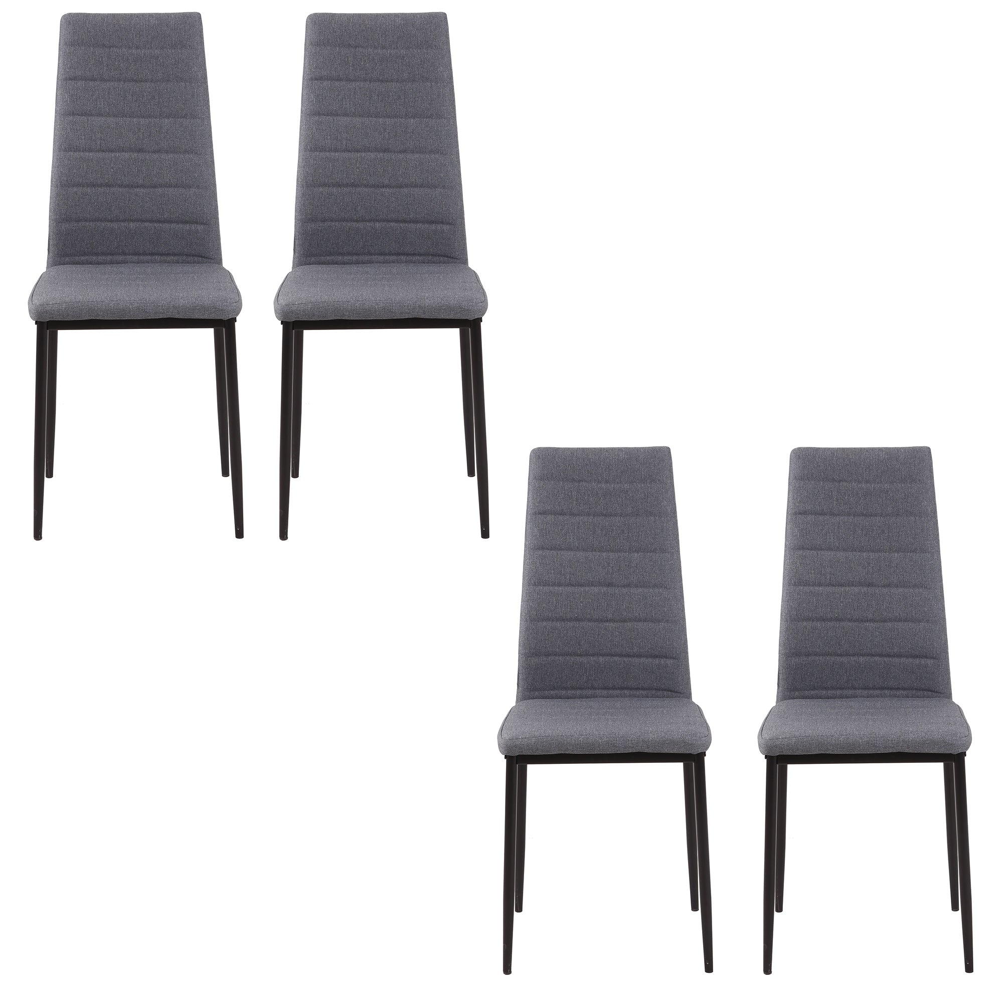HOMCOM Modern Dining Chairs Set of 4, Upholstered Linen Fabric Kitchen Chairs with Channel Tufting and Metal Legs for Living Room, Dining Room, Bedroom, Grey