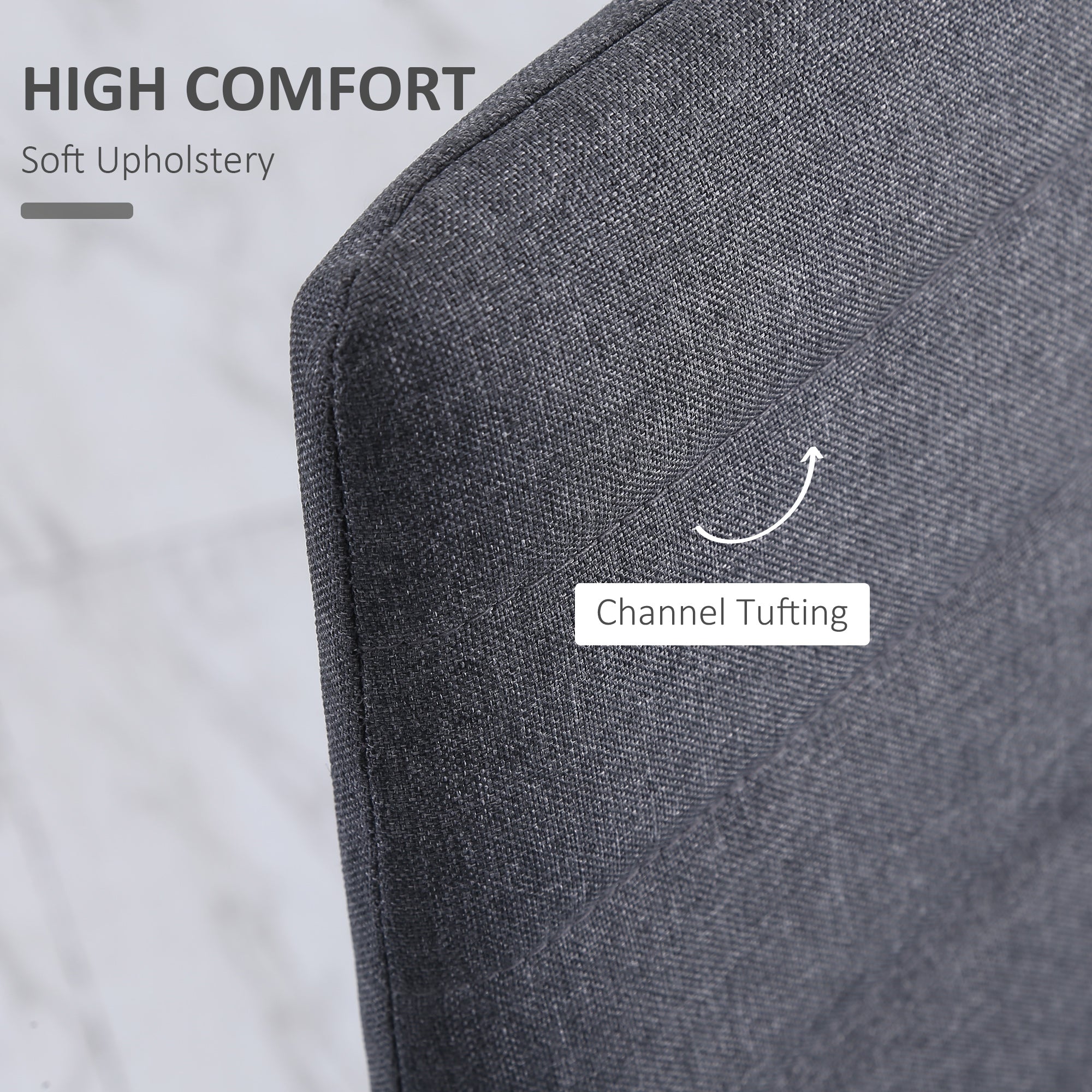 HOMCOM Modern Dining Chairs Set of 4, Upholstered Linen Fabric Kitchen Chairs with Channel Tufting and Metal Legs for Living Room, Dining Room, Bedroom, Grey