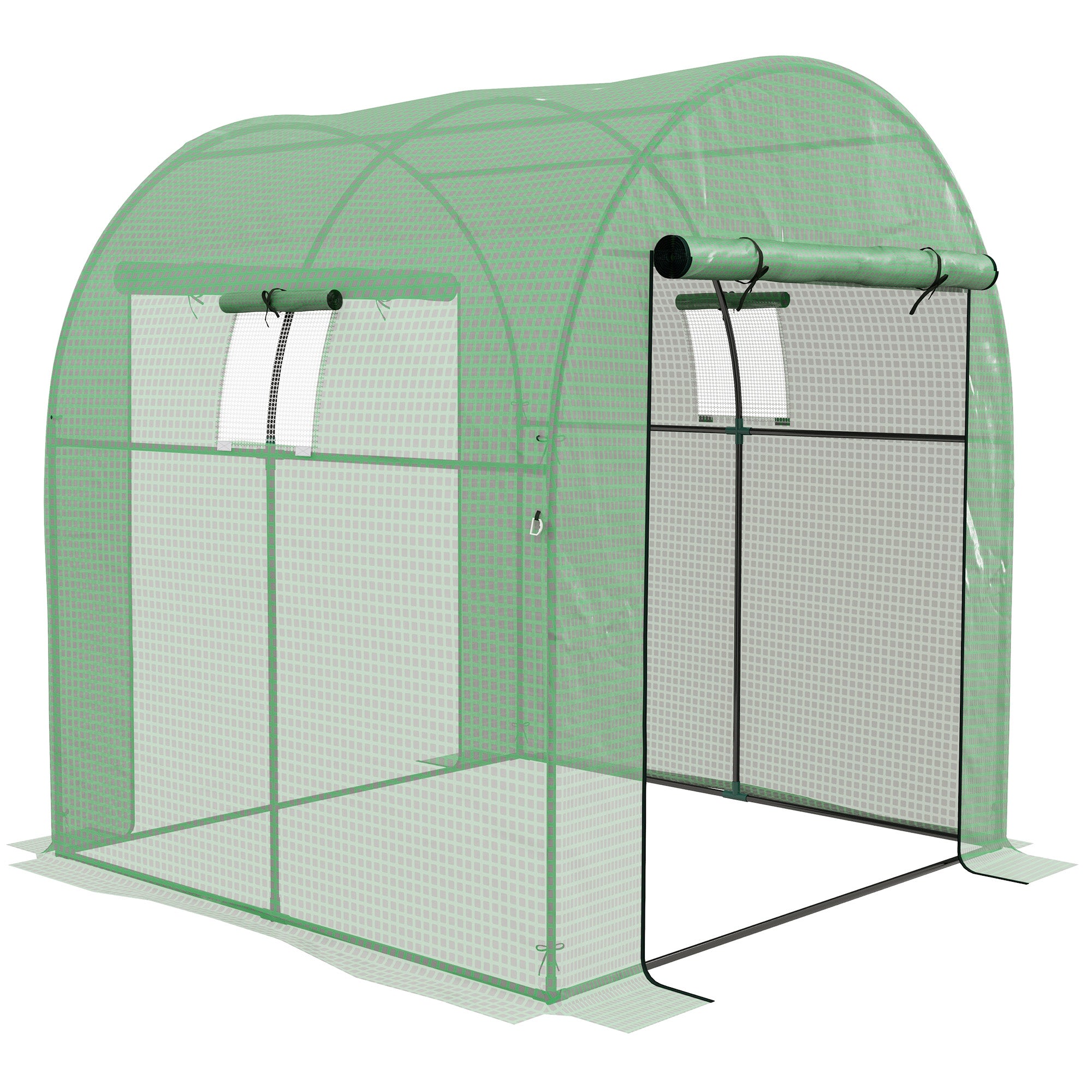 Outsunny 6' x 6' x 6.6' Tunnel Greenhouse with Doors and Mesh Windows, Walk-in Green House with UV-resistant PE Cover and Steel Frame, Garden Plants Growing Warm House Tent, Green