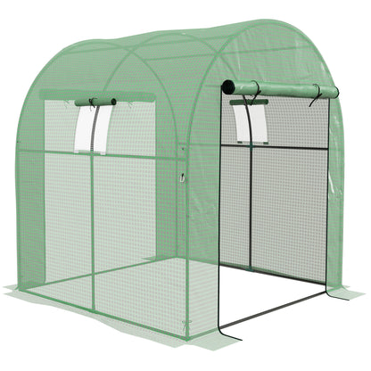 Outsunny 6' x 6' x 6.6' Tunnel Greenhouse with Doors and Mesh Windows, Walk-in Green House with UV-resistant PE Cover and Steel Frame, Garden Plants Growing Warm House Tent, Green
