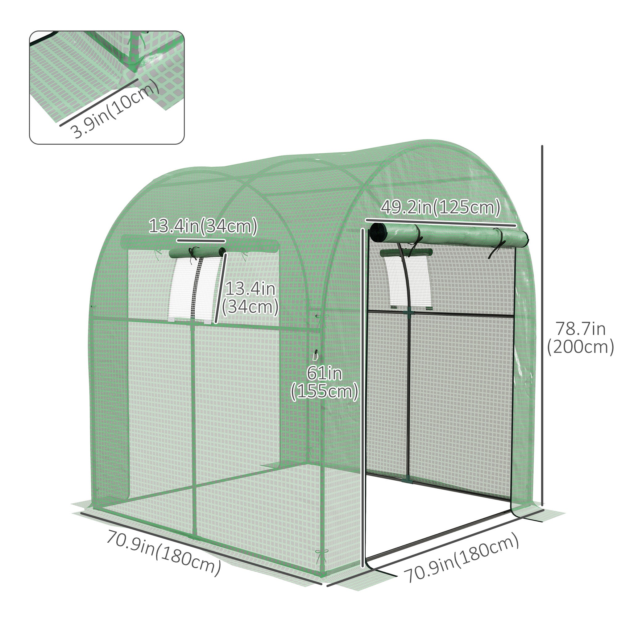 Outsunny 6' x 6' x 6.6' Tunnel Greenhouse with Doors and Mesh Windows, Walk-in Green House with UV-resistant PE Cover and Steel Frame, Garden Plants Growing Warm House Tent, Green
