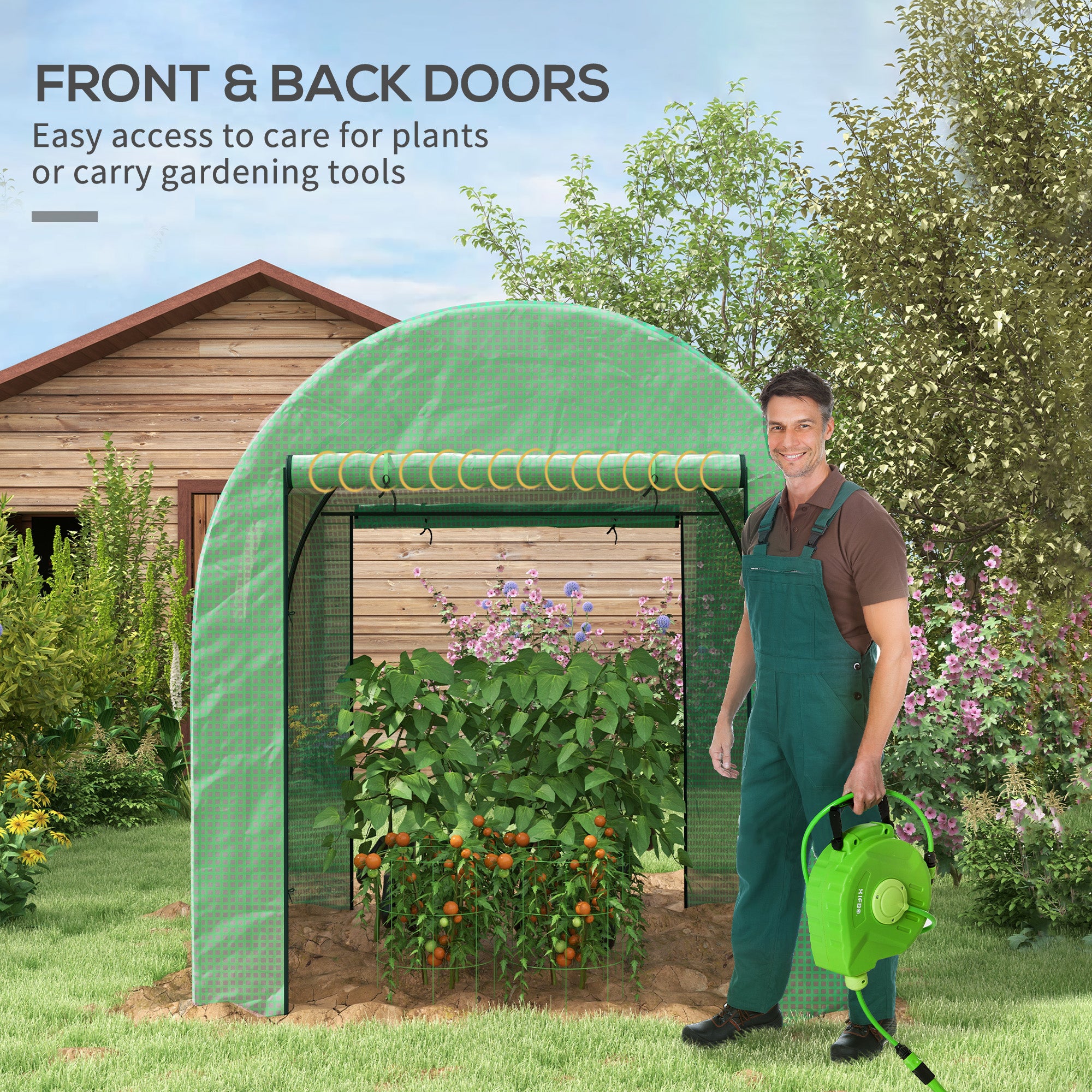 Outsunny 6' x 6' x 6.6' Tunnel Greenhouse with Doors and Mesh Windows, Walk-in Green House with UV-resistant PE Cover and Steel Frame, Garden Plants Growing Warm House Tent, Green