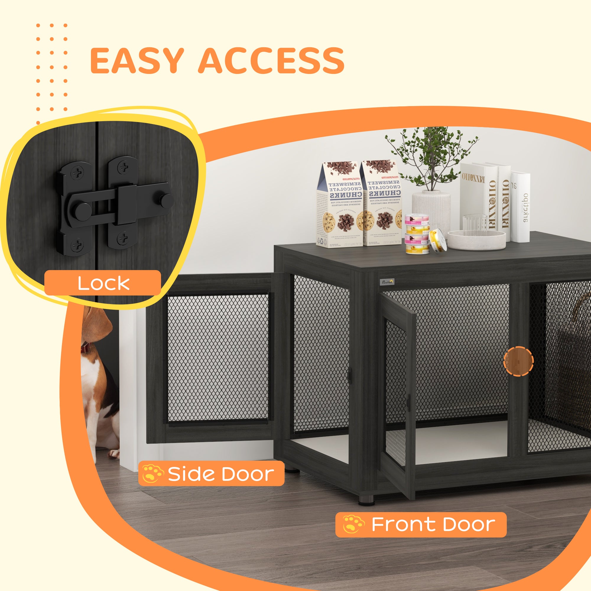 PawHut 37" Double-Door Dog Crate Furniture for Large Medium Dogs, Pet Crate End Table with Water-Resistant Cushion, Wooden Dog Cage Kennel Furniture for Indoor Use, Black