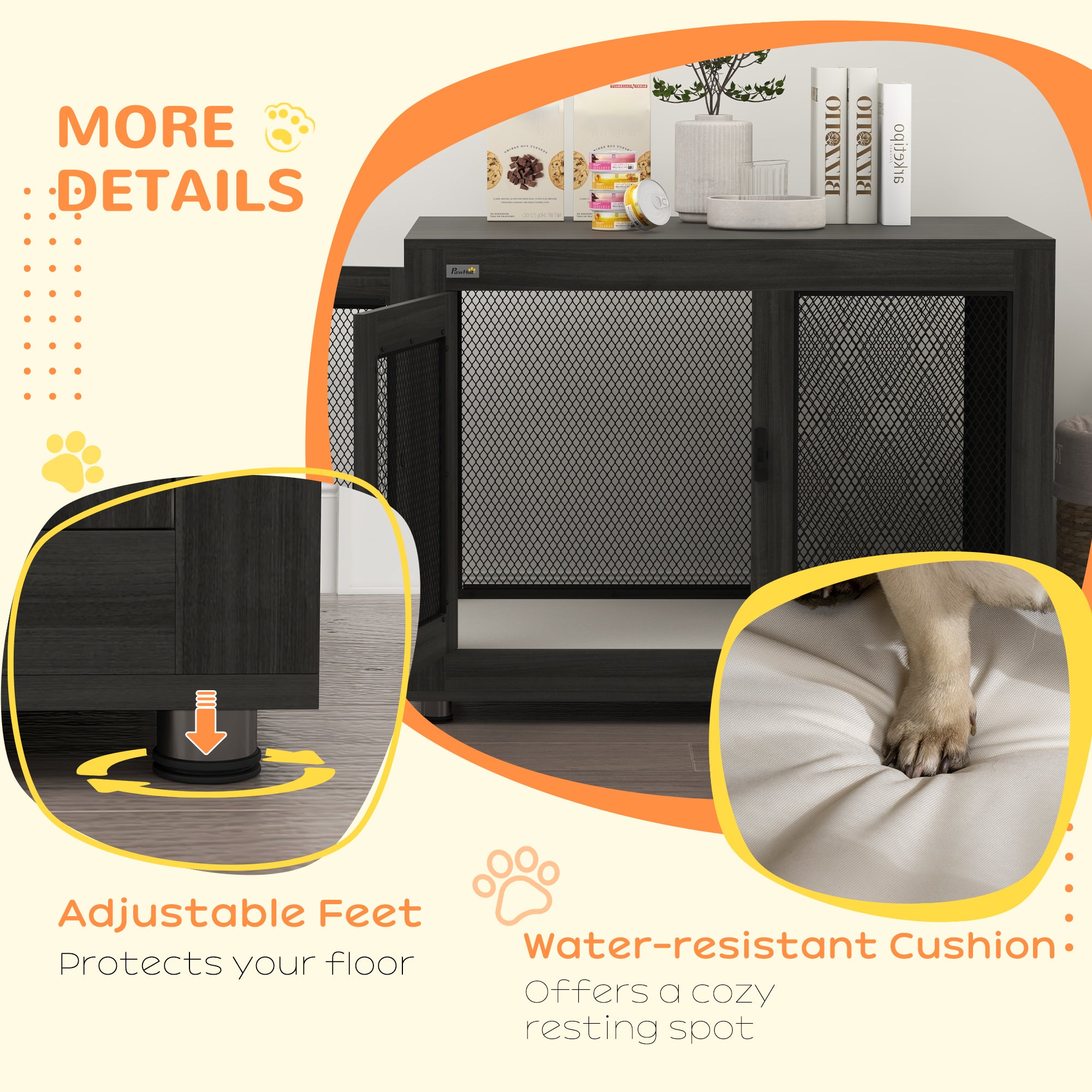 PawHut 37" Double-Door Dog Crate Furniture for Large Medium Dogs, Pet Crate End Table with Water-Resistant Cushion, Wooden Dog Cage Kennel Furniture for Indoor Use, Black