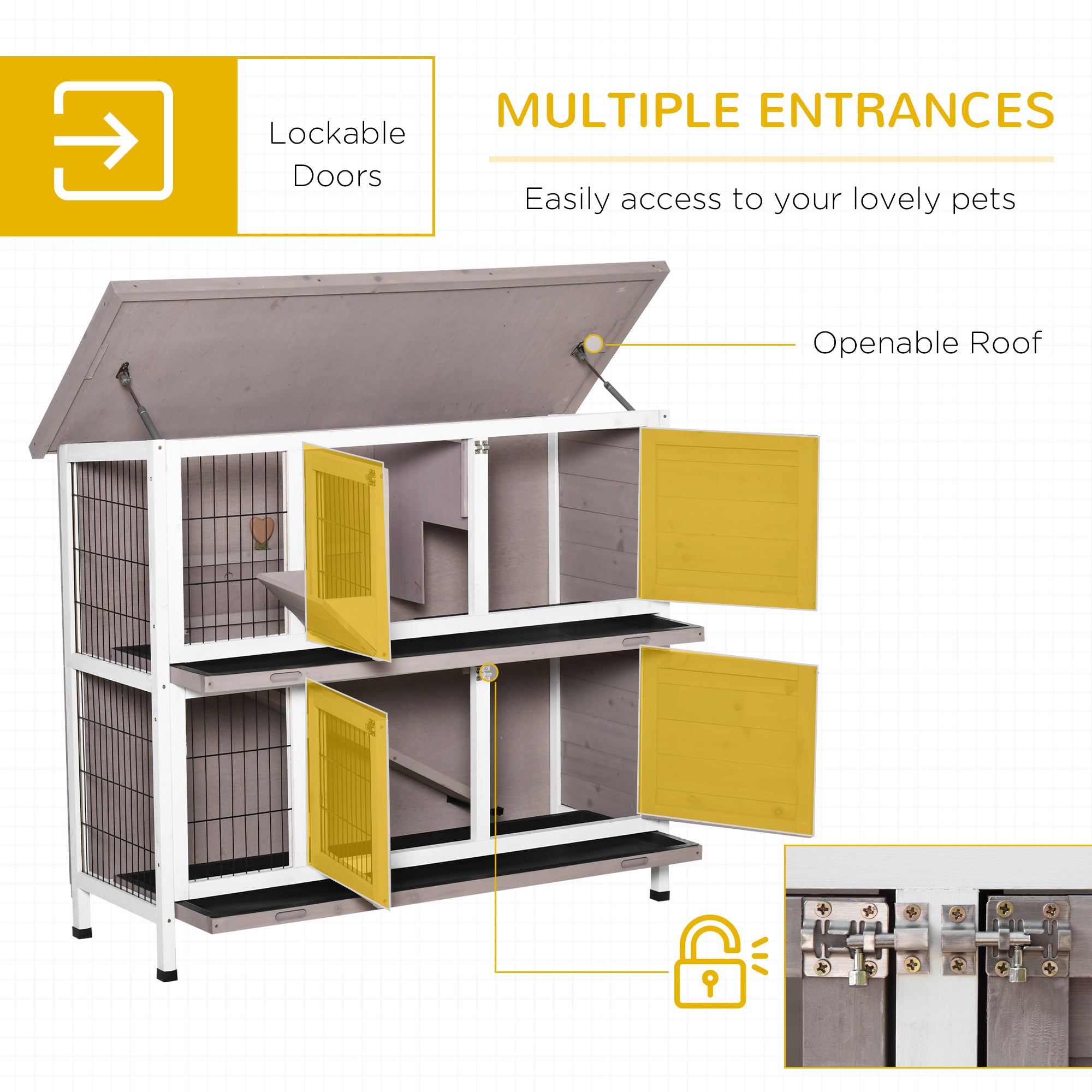 PawHut Rabbit Hutch, 2 Tier Guinea Pig Cage with Feeding, Removable Tray, Ramp, Doors for Indoor Outdoor Use, Brown