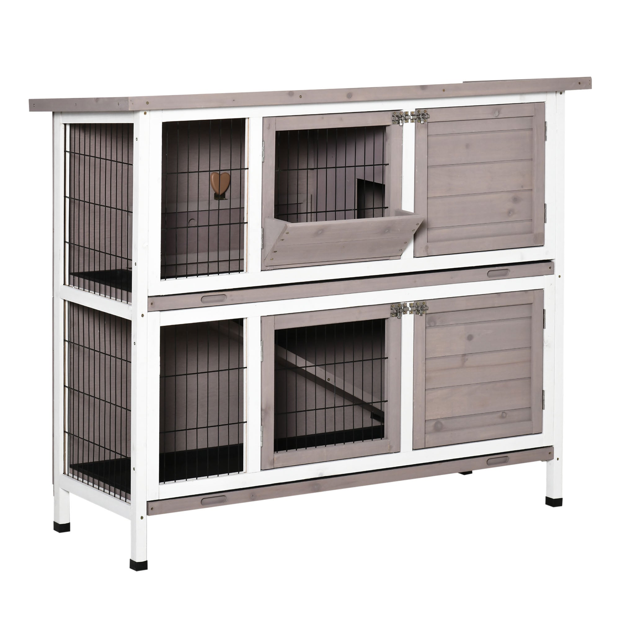 PawHut Rabbit Hutch, 2 Tier Guinea Pig Cage with Feeding, Removable Tray, Ramp, Doors for Indoor Outdoor Use, Brown