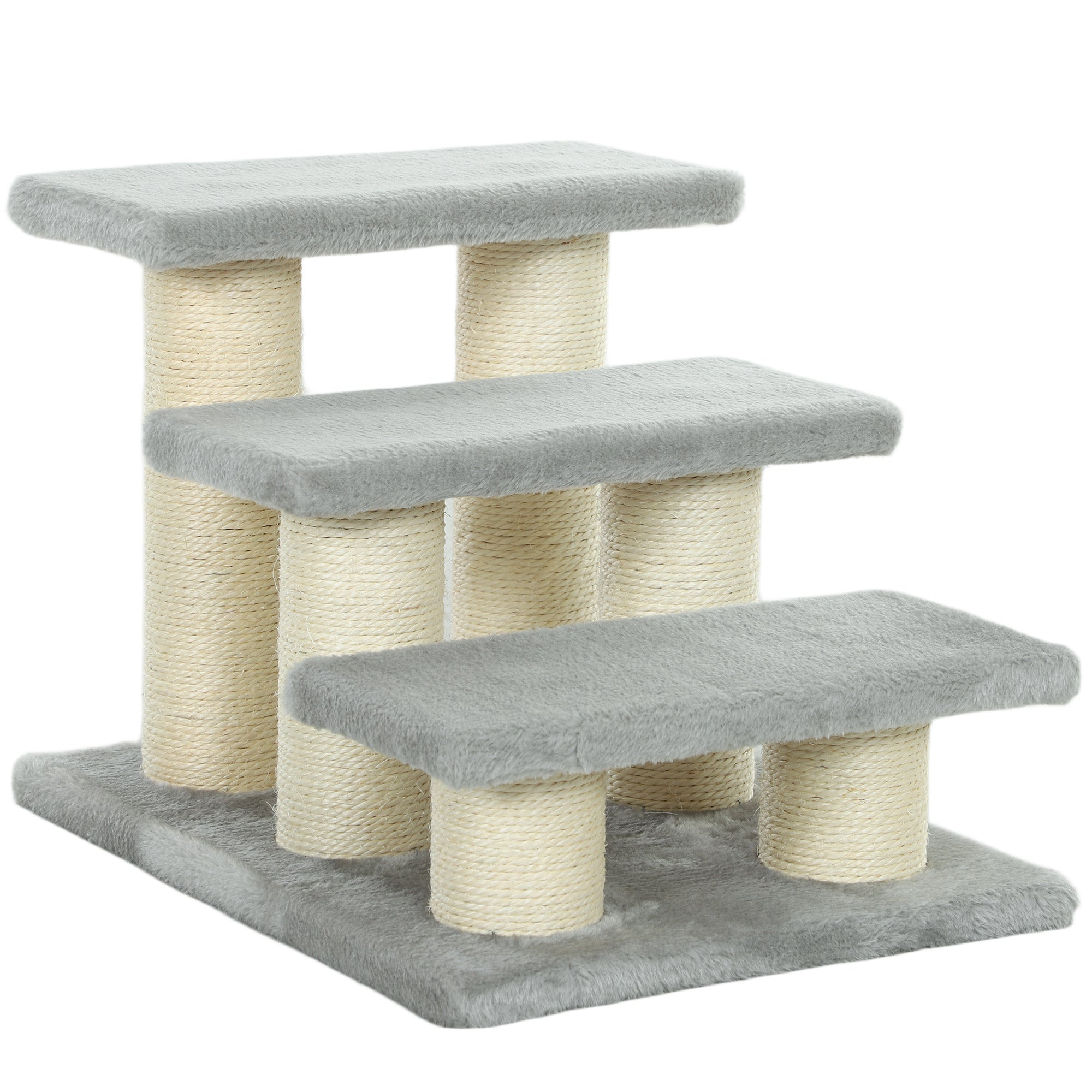 PawHut Pet Stairs 3-step Pet Ladder Cat dog Stairs Climb Ladder Cat Tree, Grey