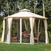 Outsunny 13ft Hexagon Gazebo Outdoor Canopy Shelter with Netting and Shaded Curtains Beige