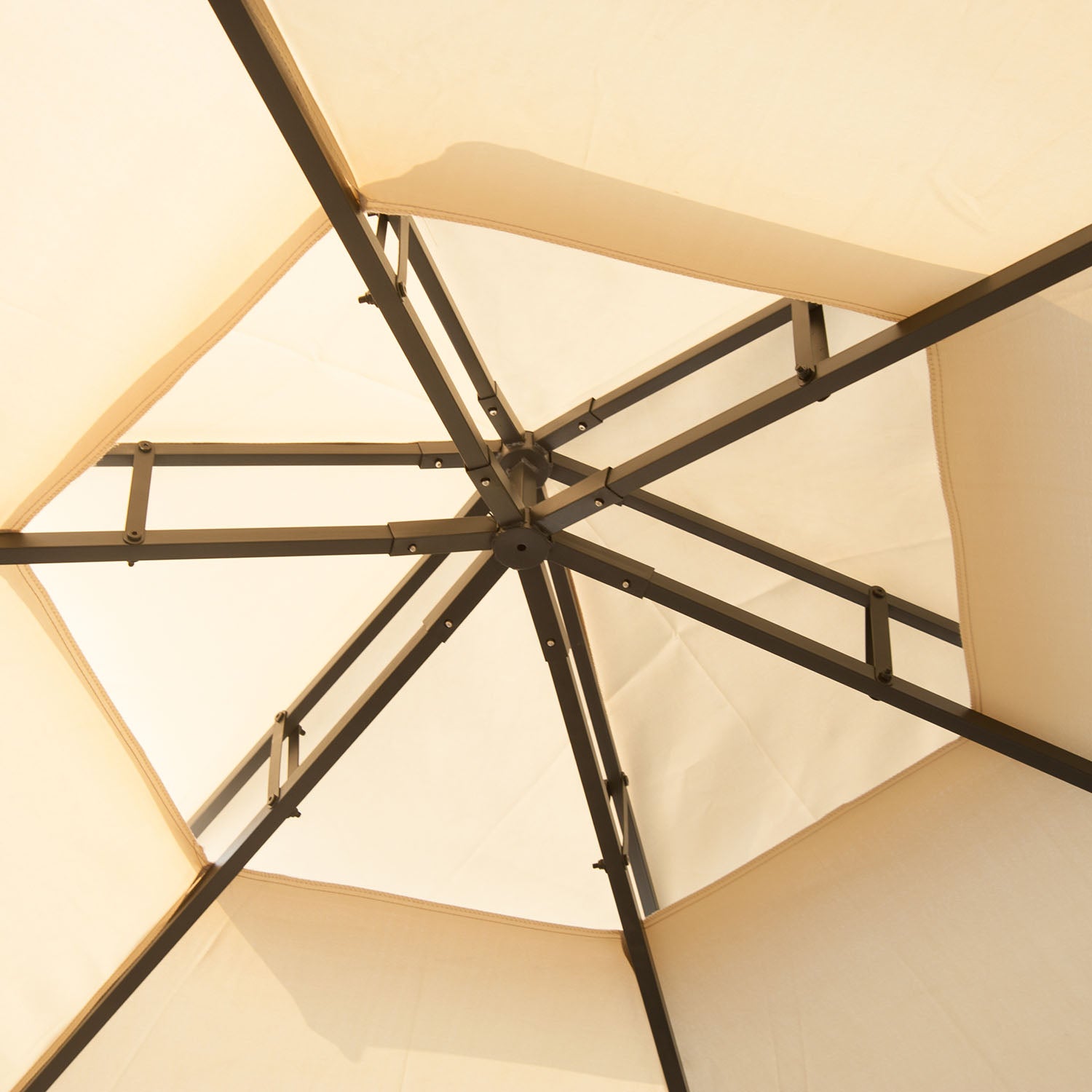 Outsunny 13ft Hexagon Gazebo Outdoor Canopy Shelter with Netting and Shaded Curtains Beige