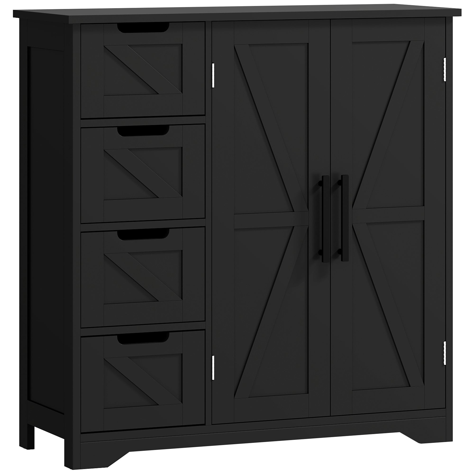 HOMCOM Bathroom Floor Cabinet, Farmhouse Bathroom Storage Cabinet with Barn Doors and Adjustable Shelf, Black